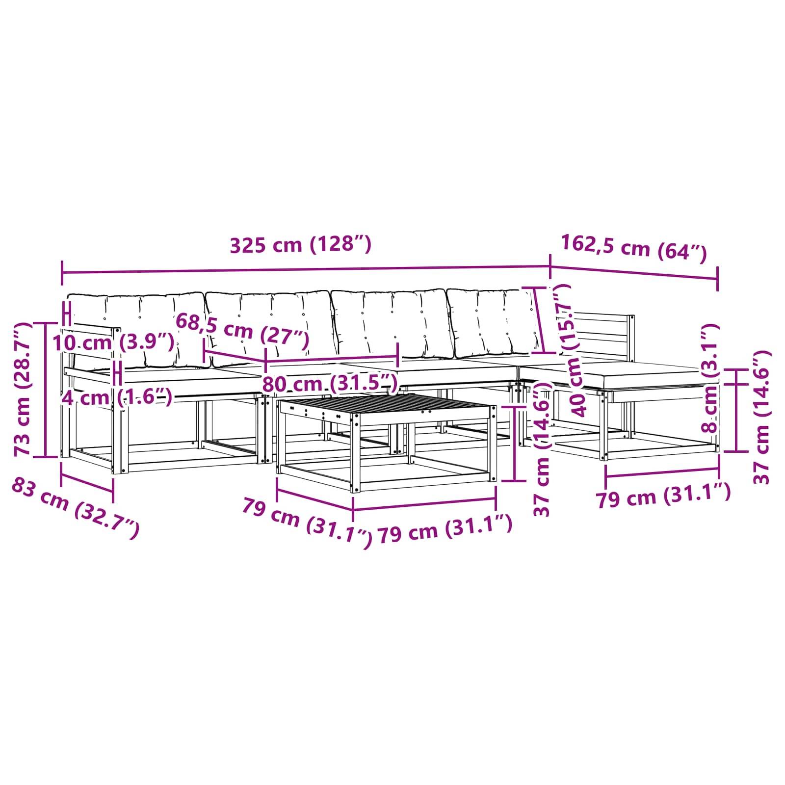 vidaXL Outdoor-Sofagarnitur mit Kissen 6 pcs Natürlich und Schwarz