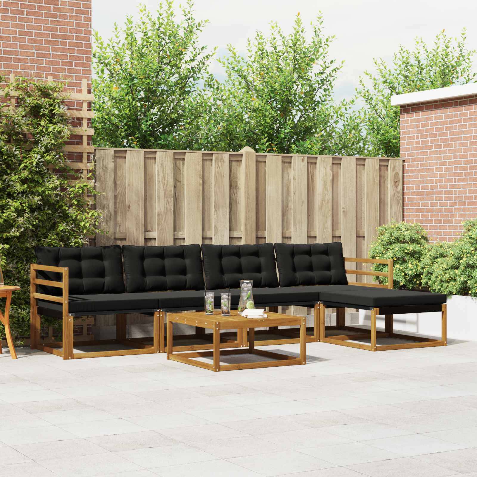 vidaXL Outdoor-Sofagarnitur mit Kissen 6 pcs Natürlich und Schwarz