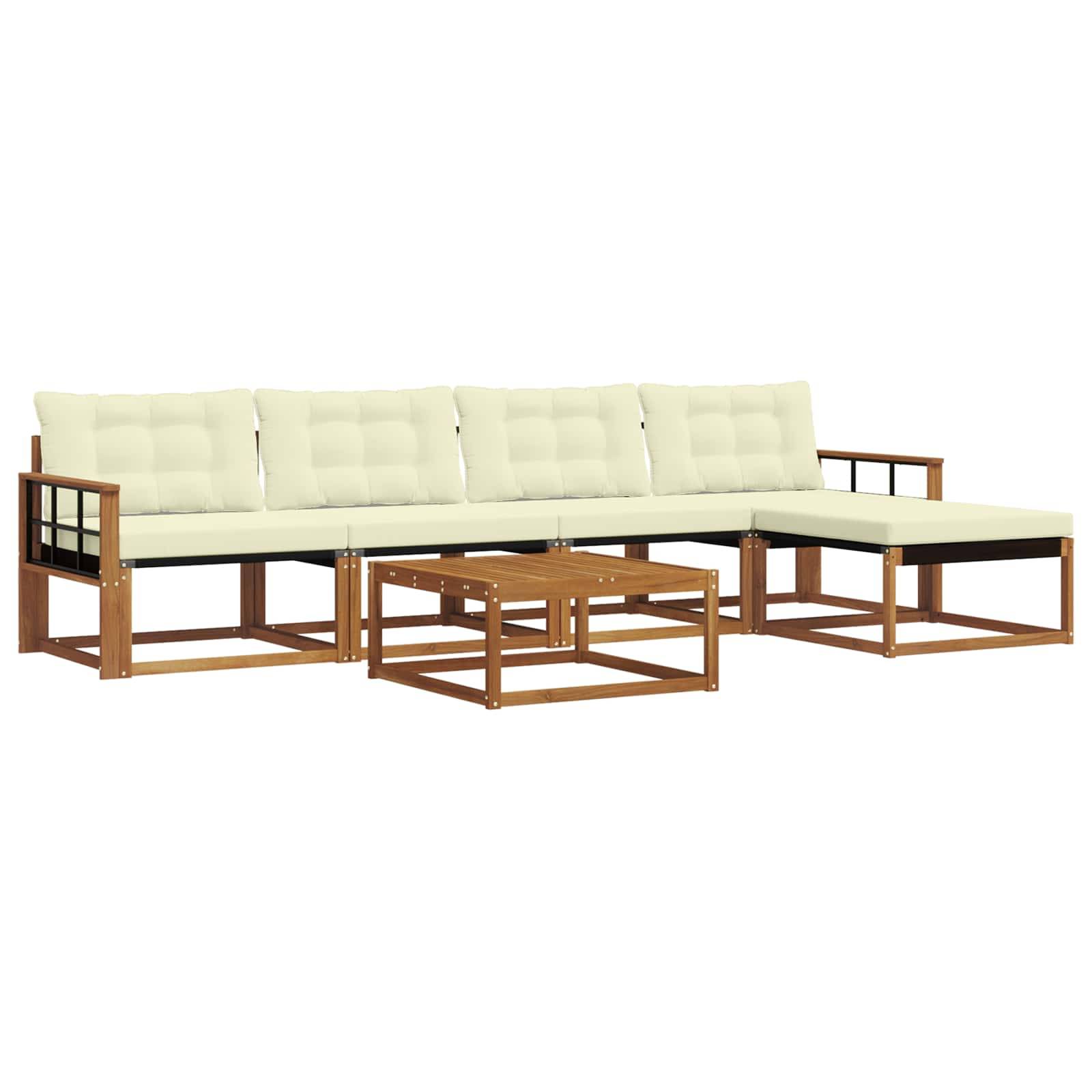 vidaXL Outdoor-Sofagarnitur mit Kissen 6 pcs Natur und Creme