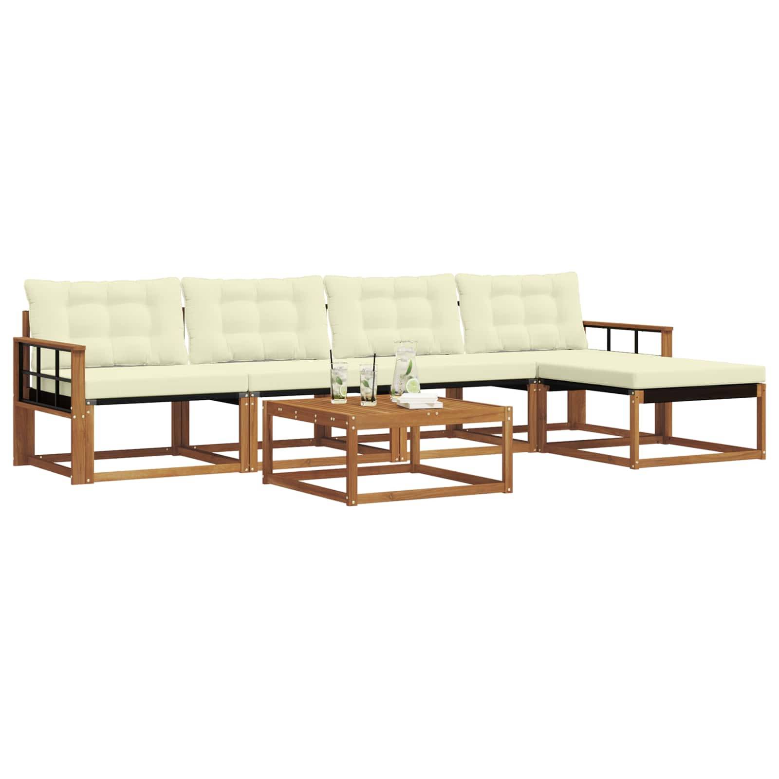 vidaXL Outdoor-Sofagarnitur mit Kissen 6 pcs Natur und Creme
