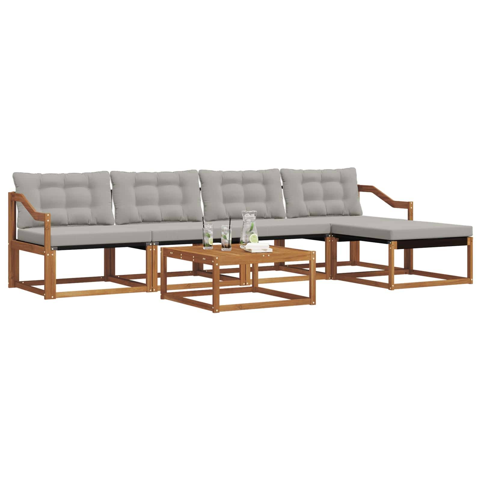 vidaXL Outdoor-Sofagarnitur mit Kissen 6 pcs Natürlich und Hellgrau