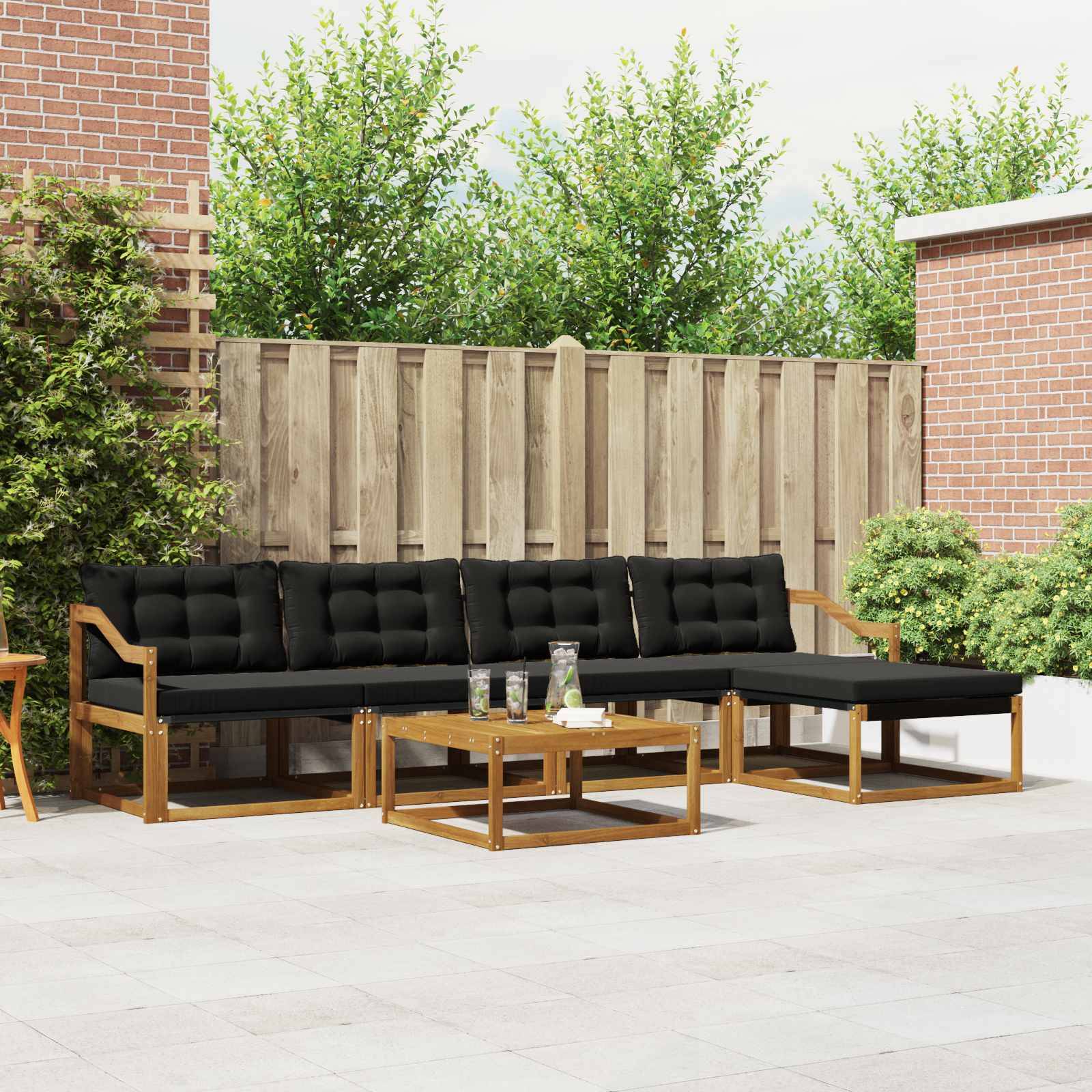 vidaXL Outdoor-Sofagarnitur mit Kissen 6 pcs Natürlich und Schwarz
