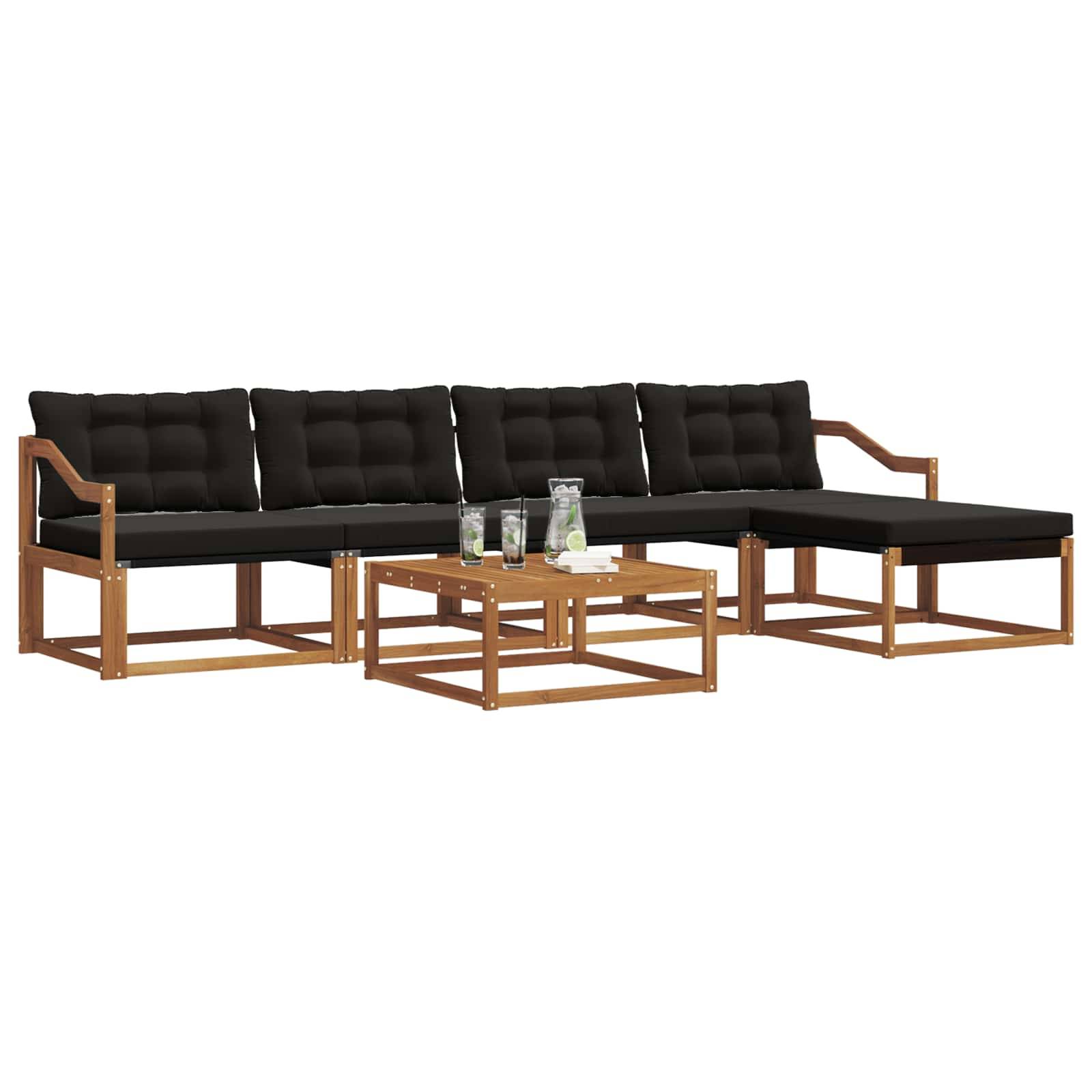 vidaXL Outdoor-Sofagarnitur mit Kissen 6 pcs Natürlich und Schwarz