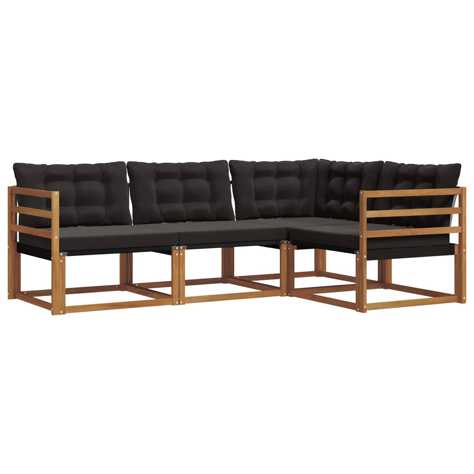 vidaXL Outdoor-Sofagarnitur mit Kissen 4 pcs Natürlich und Schwarz