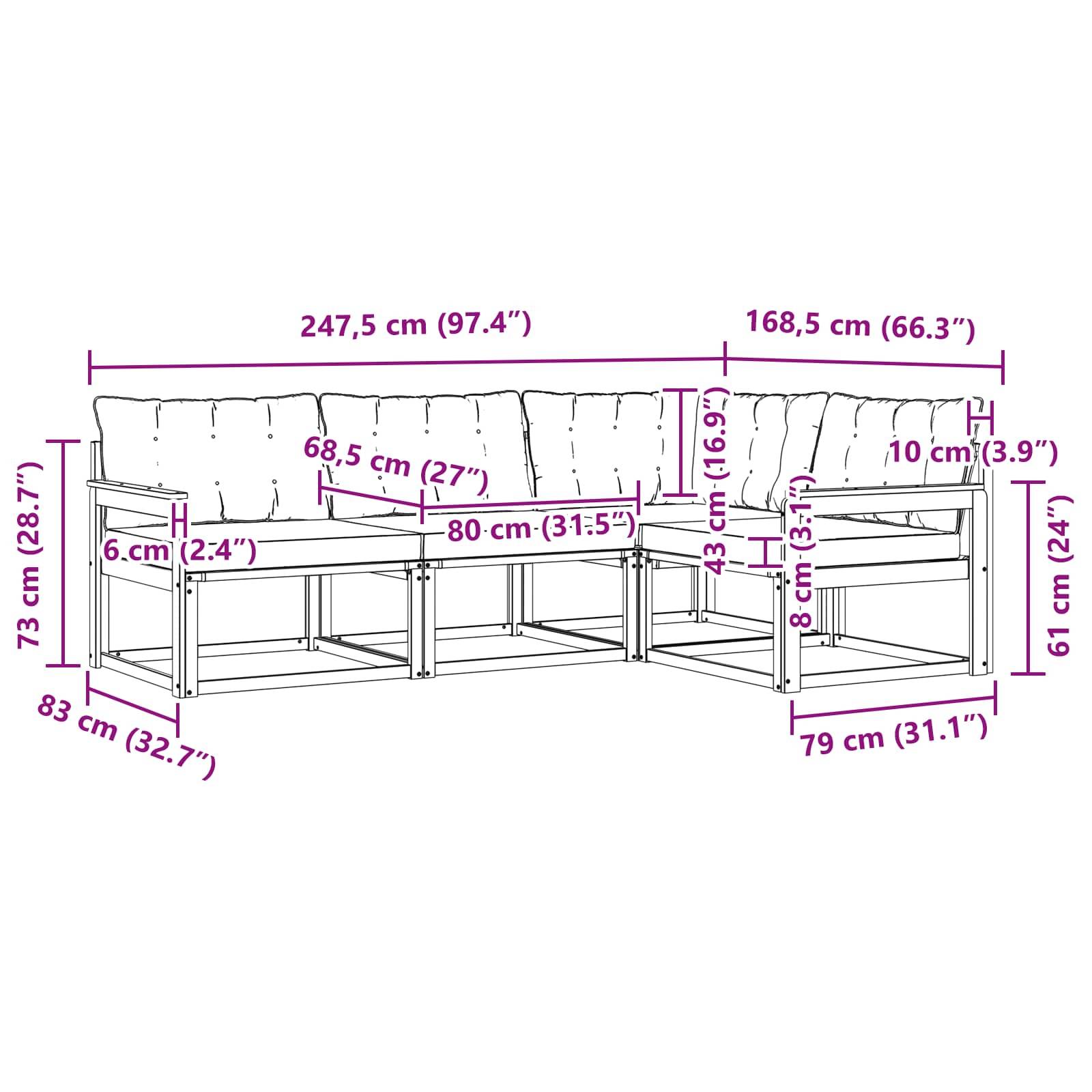 vidaXL Outdoor-Sofagarnitur mit Kissen 4 pcs Weiß und Creme