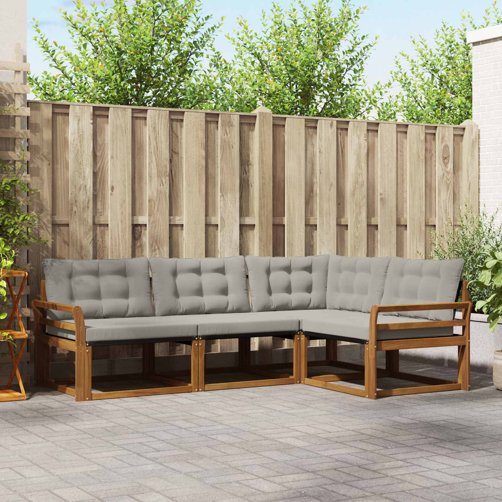 vidaXL Outdoor-Sofagarnitur mit Kissen 4 pcs Natürlich und Hellgrau