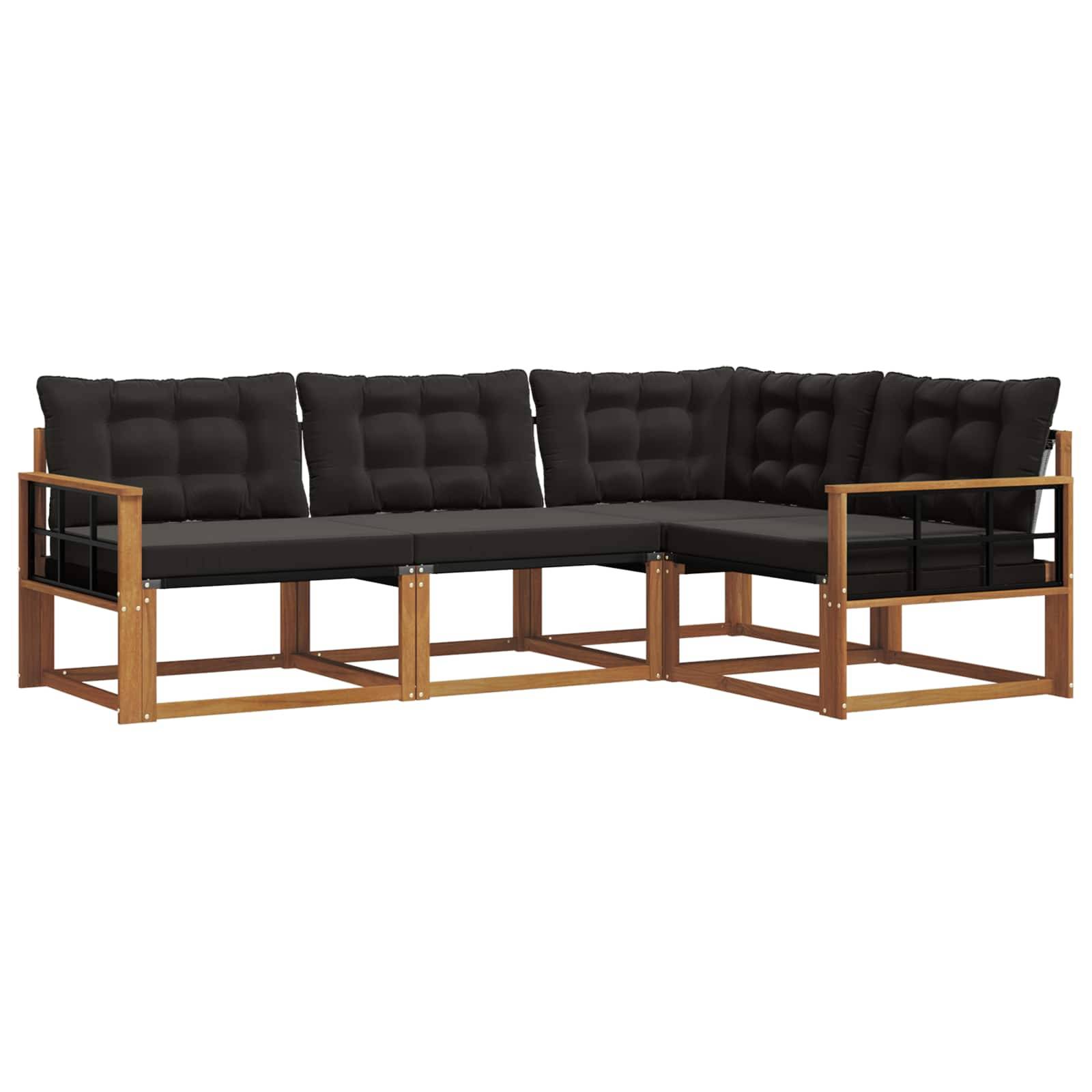 vidaXL Outdoor-Sofagarnitur mit Kissen 4 pcs Natürlich und Schwarz