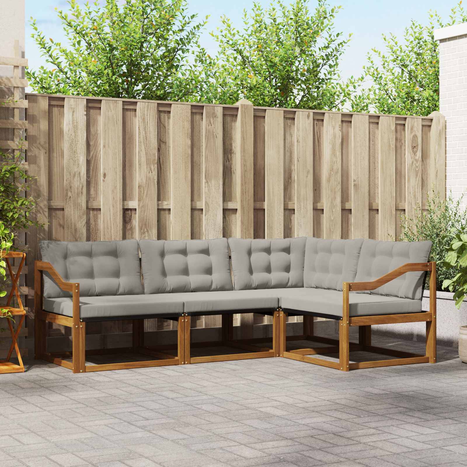 vidaXL Outdoor-Sofagarnitur mit Kissen 4 pcs Natürlich und Hellgrau