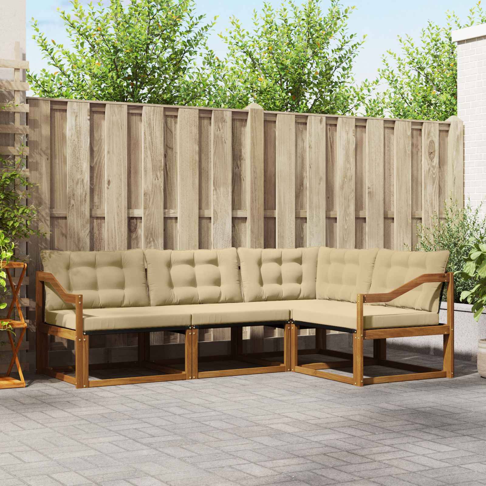 vidaXL Outdoor-Sofagarnitur mit Kissen 4 pcs Natur und Beige