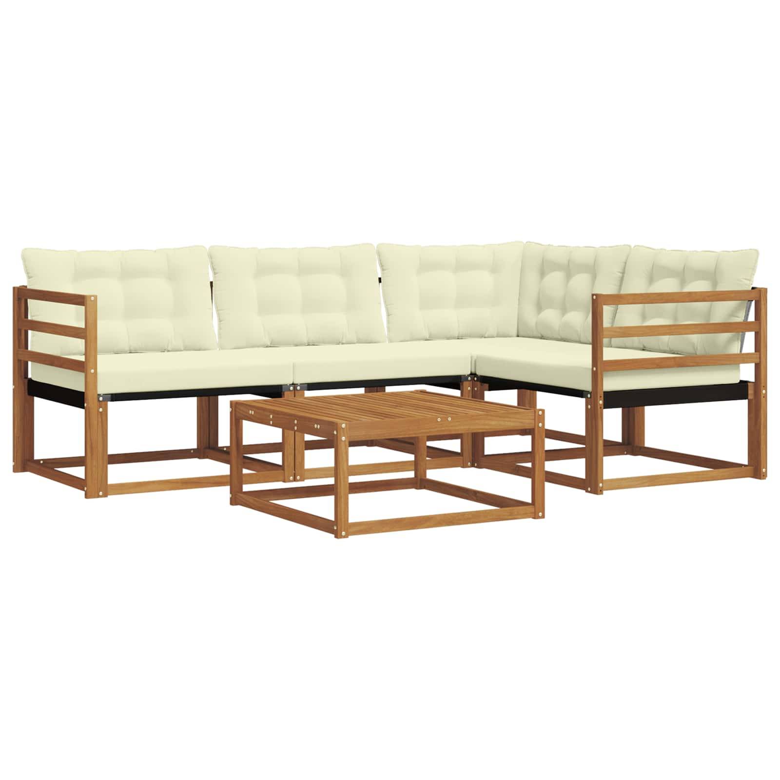 vidaXL Outdoor-Sofagarnitur mit Kissen 5 pcs Natur und Creme