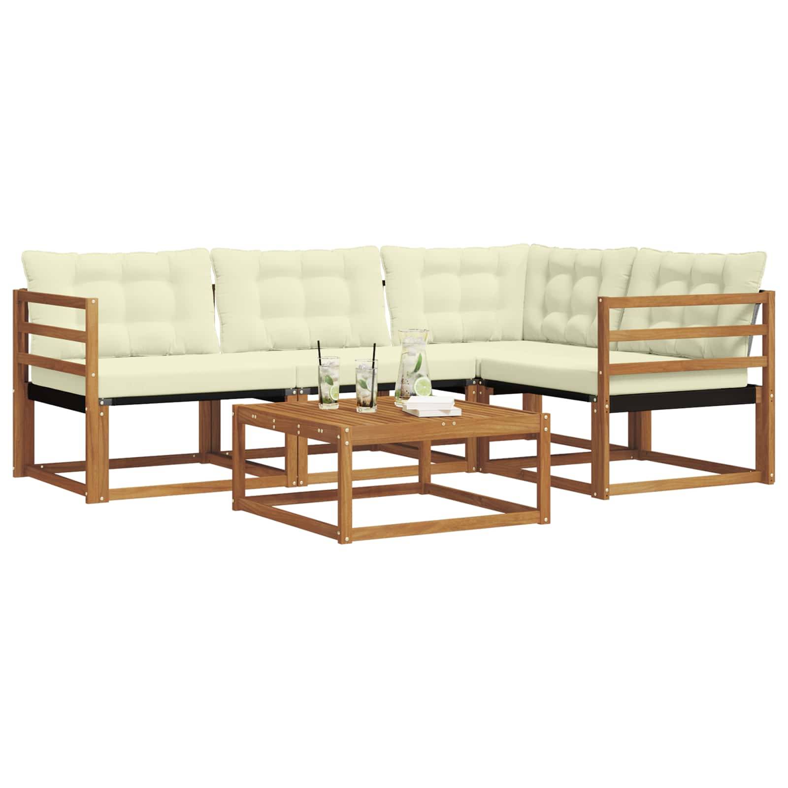 vidaXL Outdoor-Sofagarnitur mit Kissen 5 pcs Natur und Creme