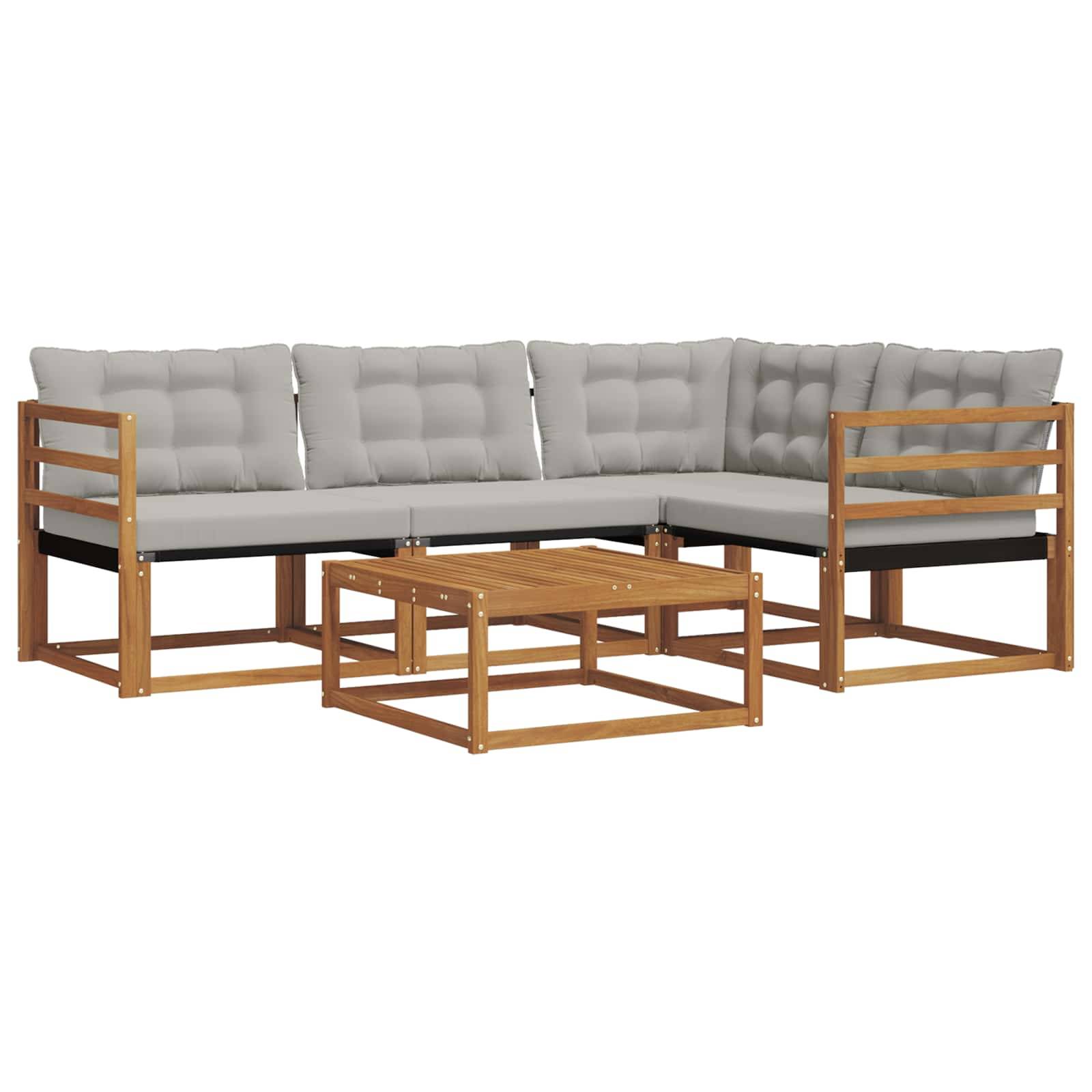 vidaXL Outdoor-Sofagarnitur mit Kissen 5 pcs Natürlich und Hellgrau