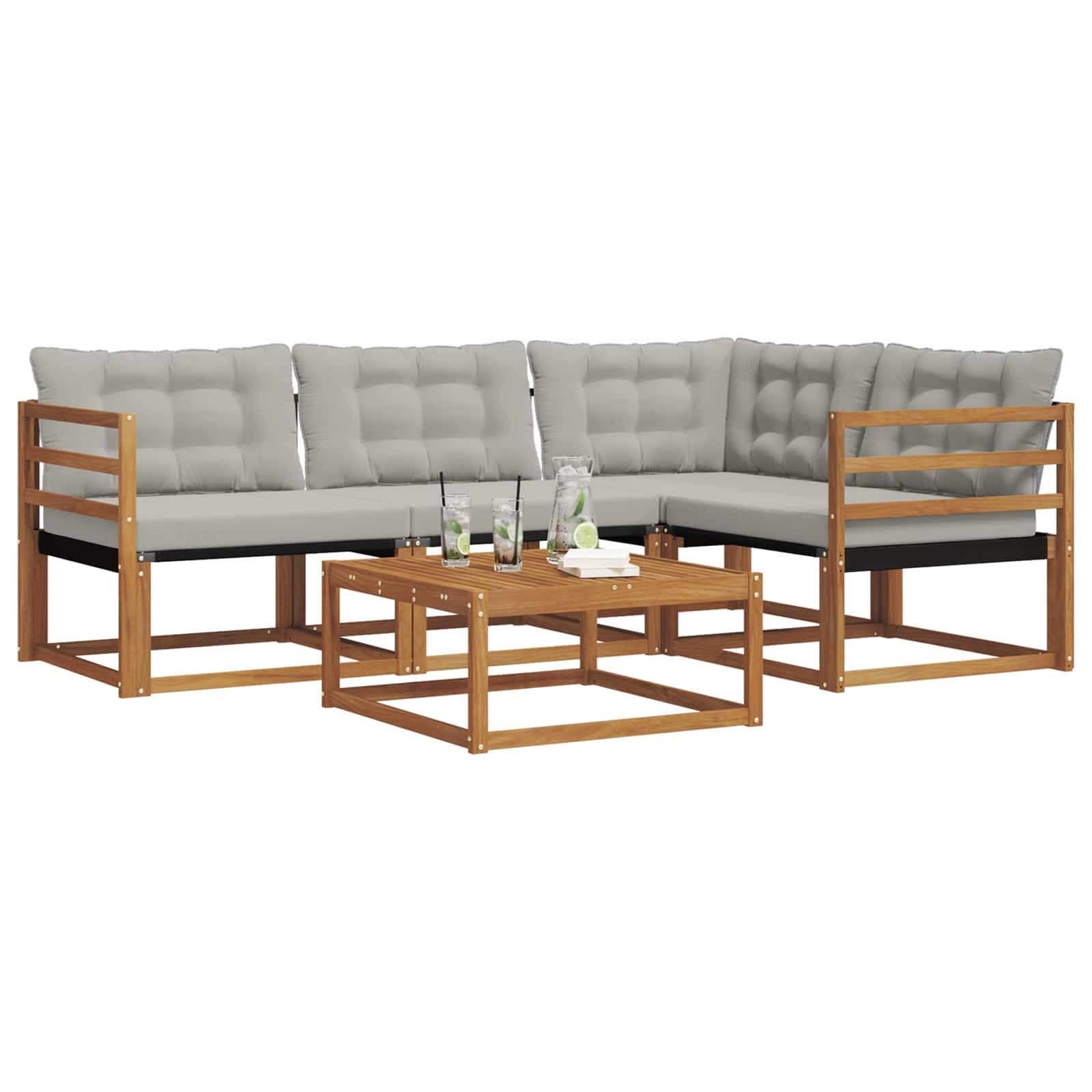 vidaXL Outdoor-Sofagarnitur mit Kissen 5 pcs Natürlich und Hellgrau