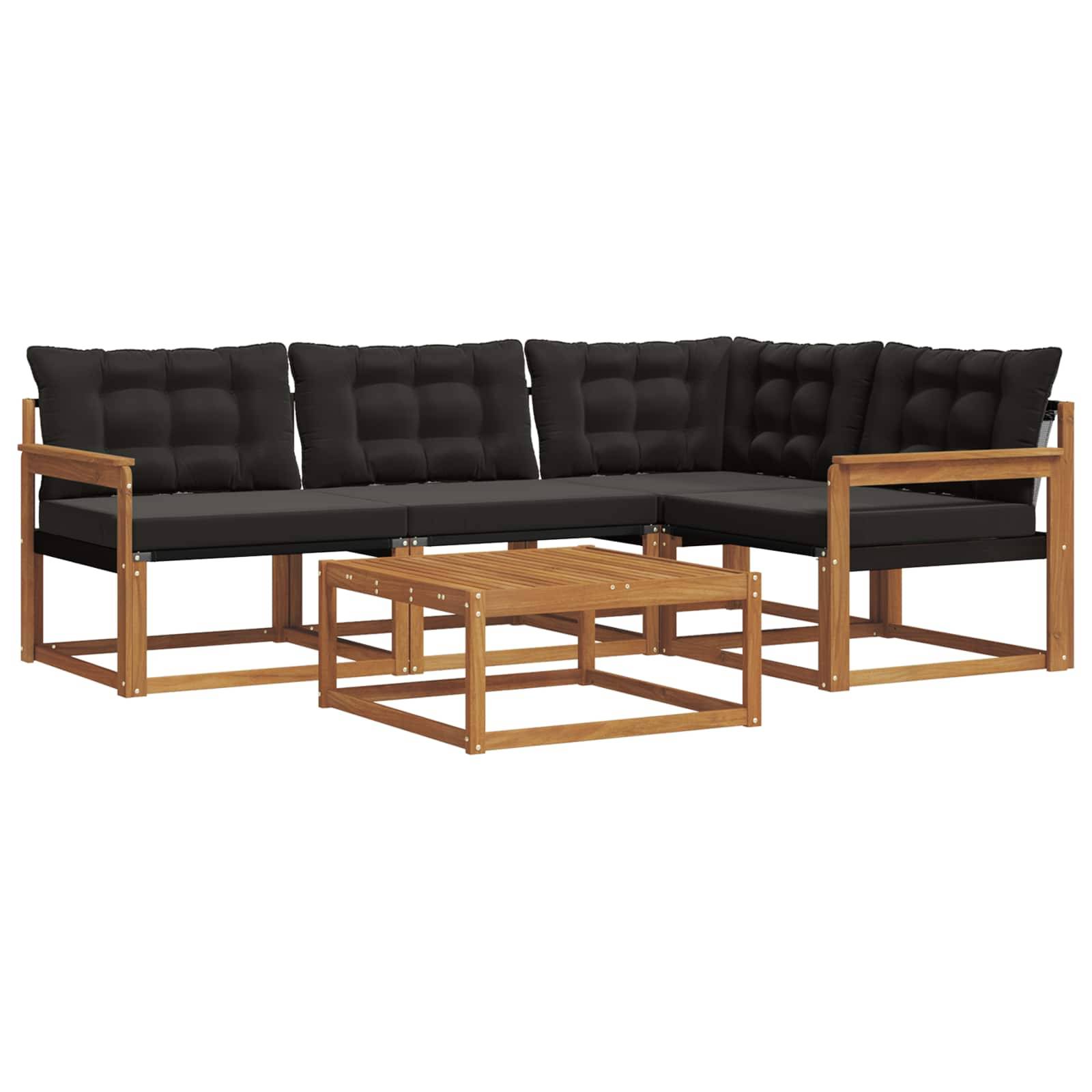 vidaXL Outdoor-Sofagarnitur mit Kissen 5 pcs Natürlich und Schwarz