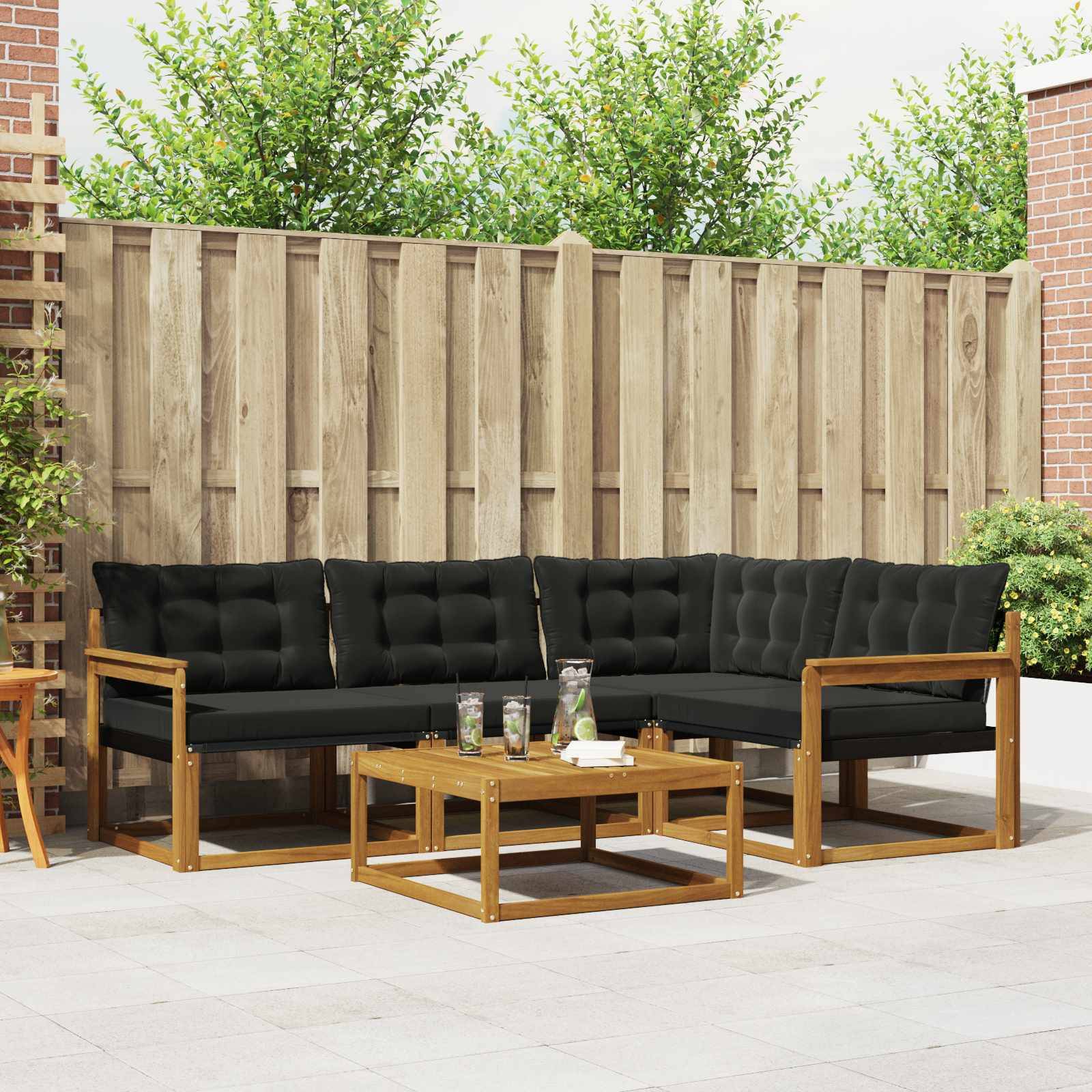 vidaXL Outdoor-Sofagarnitur mit Kissen 5 pcs Natürlich und Schwarz