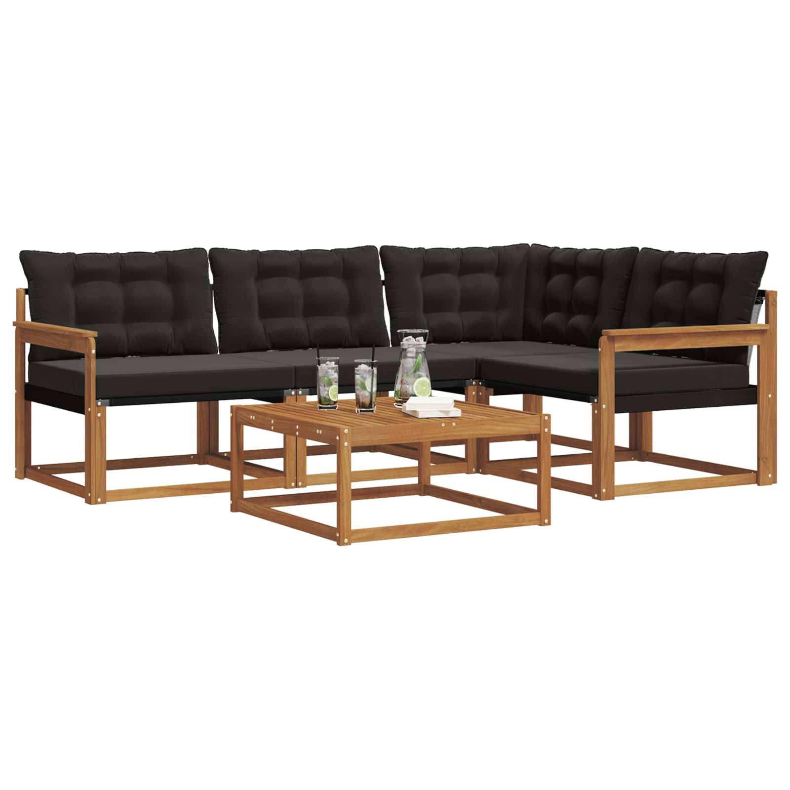 vidaXL Outdoor-Sofagarnitur mit Kissen 5 pcs Natürlich und Schwarz
