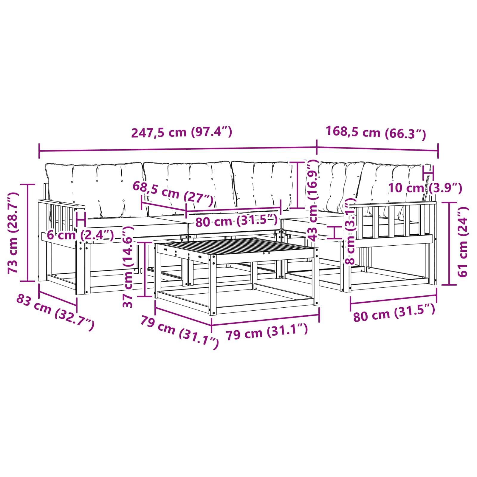 vidaXL Outdoor-Sofagarnitur 5 pcs Weiß und Schwarz 79 x 79 x 37 cm