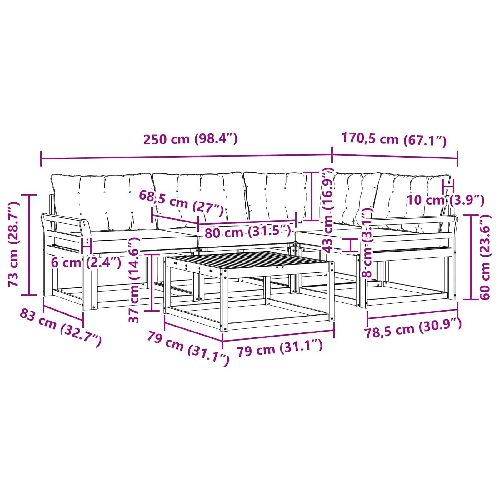 vidaXL Outdoor-Sofagarnitur 5 pcs Weiß und Hellgrau 79 x 79 x 37 cm