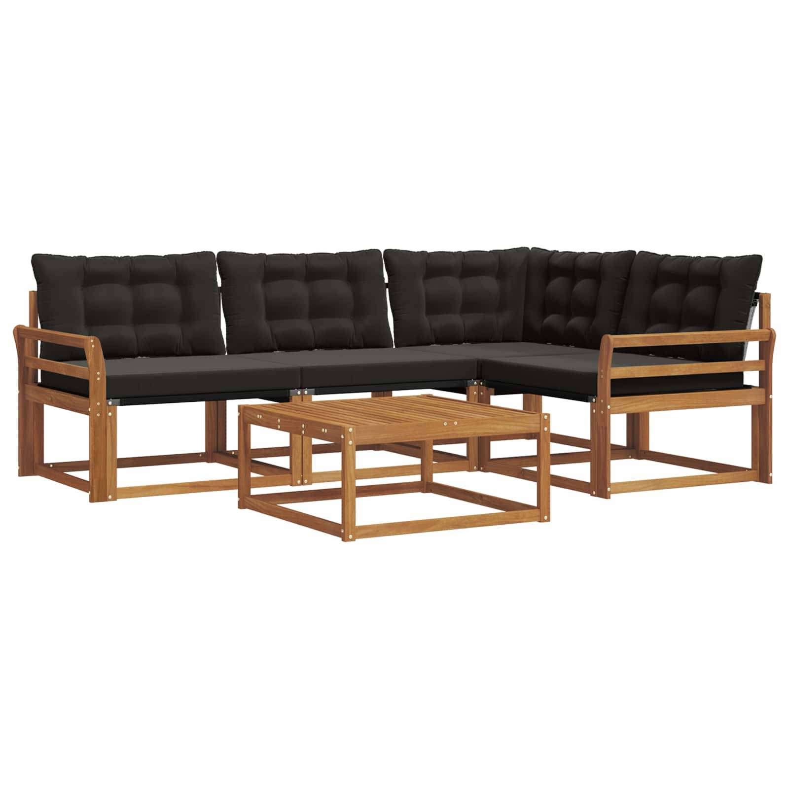 vidaXL Outdoor-Sofagarnitur mit Kissen 5 pcs Natürlich und Schwarz