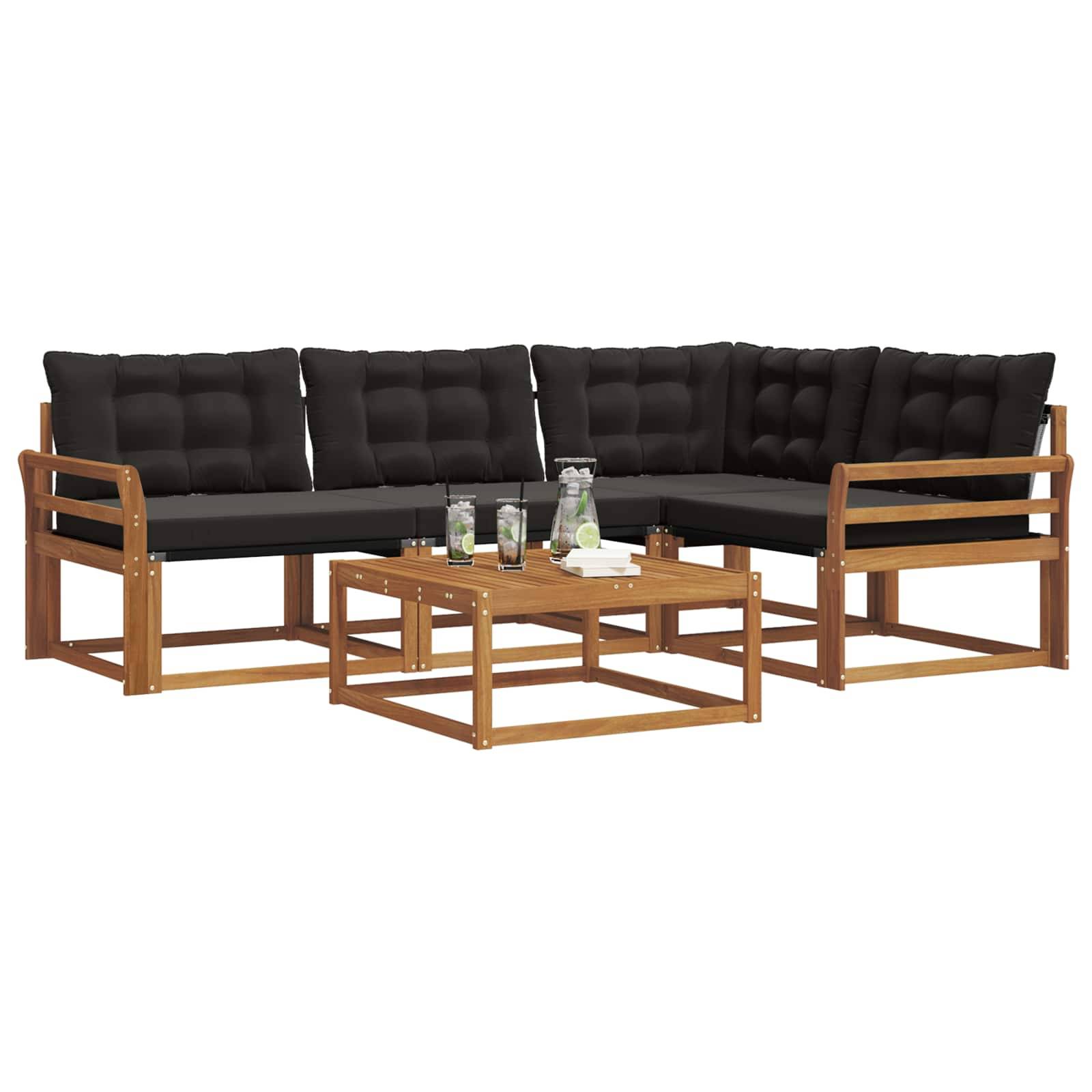 vidaXL Outdoor-Sofagarnitur mit Kissen 5 pcs Natürlich und Schwarz