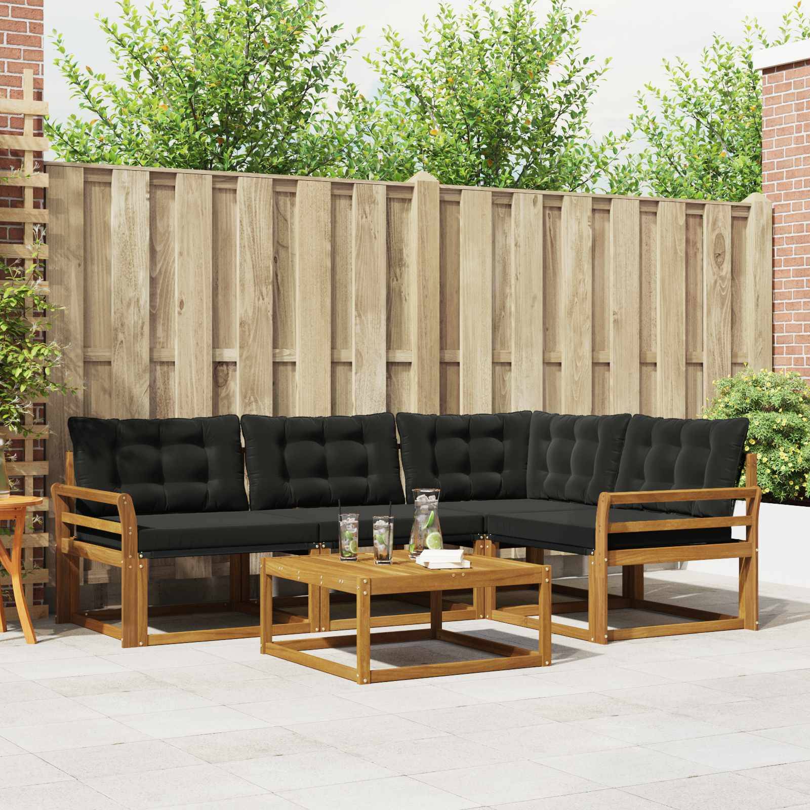 vidaXL Outdoor-Sofagarnitur mit Kissen 5 pcs Natürlich und Schwarz