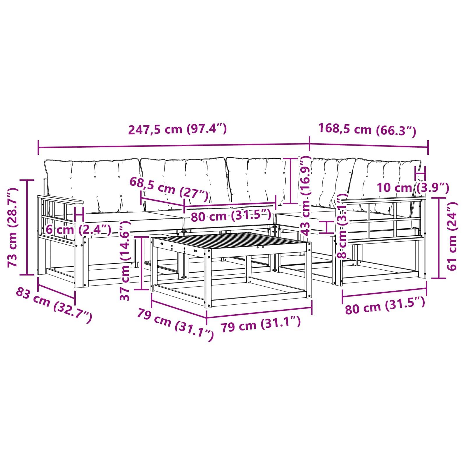 vidaXL Outdoor-Sofagarnitur 5 pcs Weiß und Schwarz 79 x 79 x 37 cm