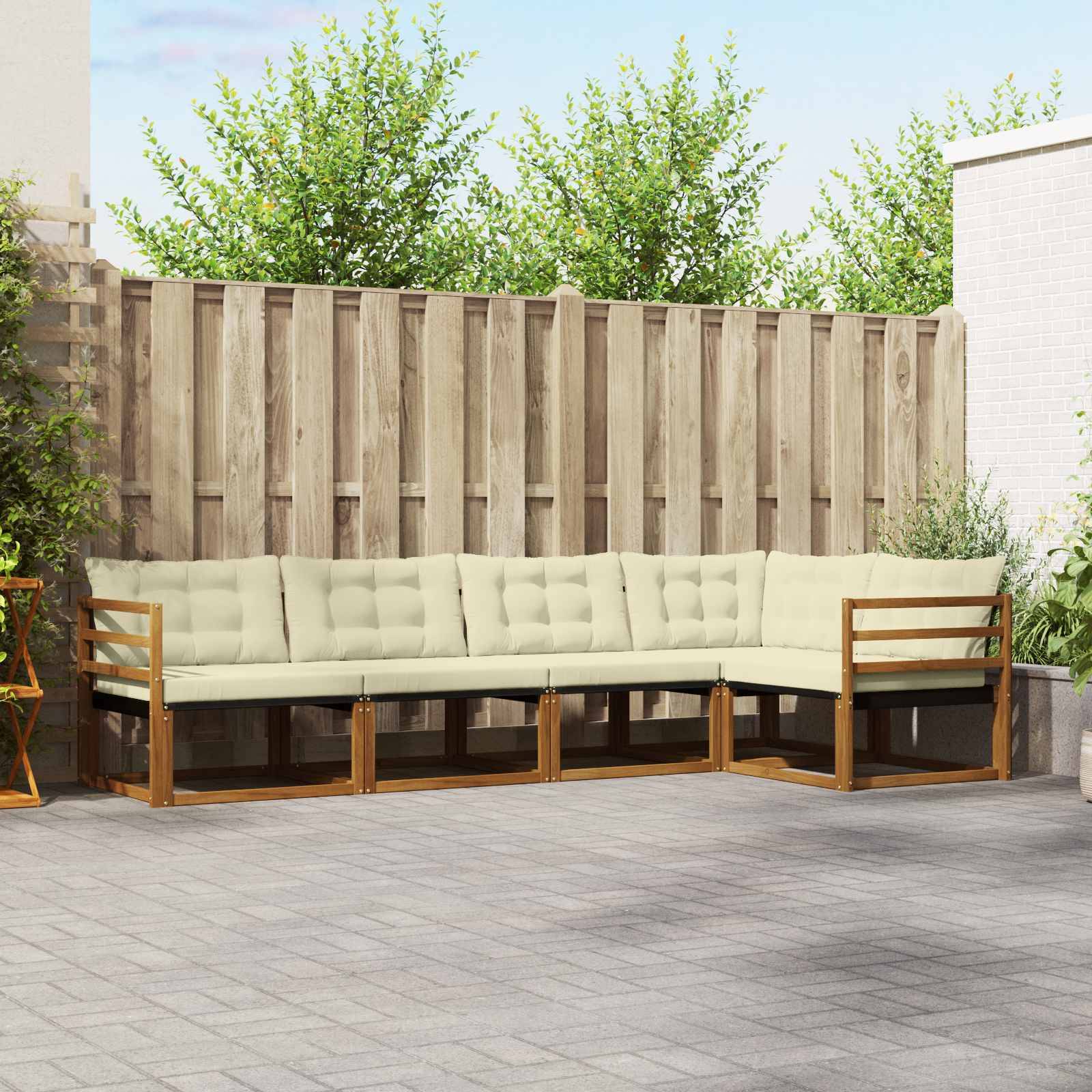 vidaXL Outdoor-Sofagarnitur mit Kissen 5 pcs Natur und Creme
