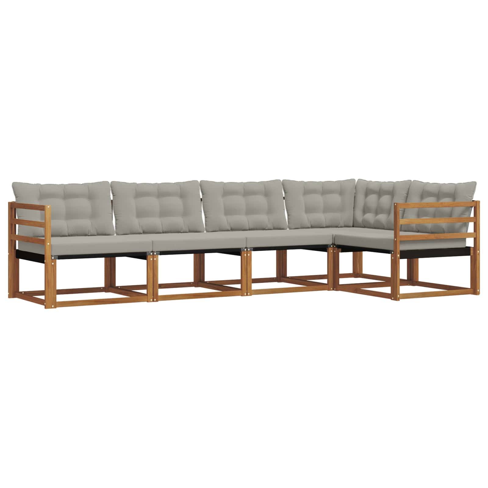 vidaXL Outdoor-Sofagarnitur mit Kissen 5 pcs Natürlich und Hellgrau