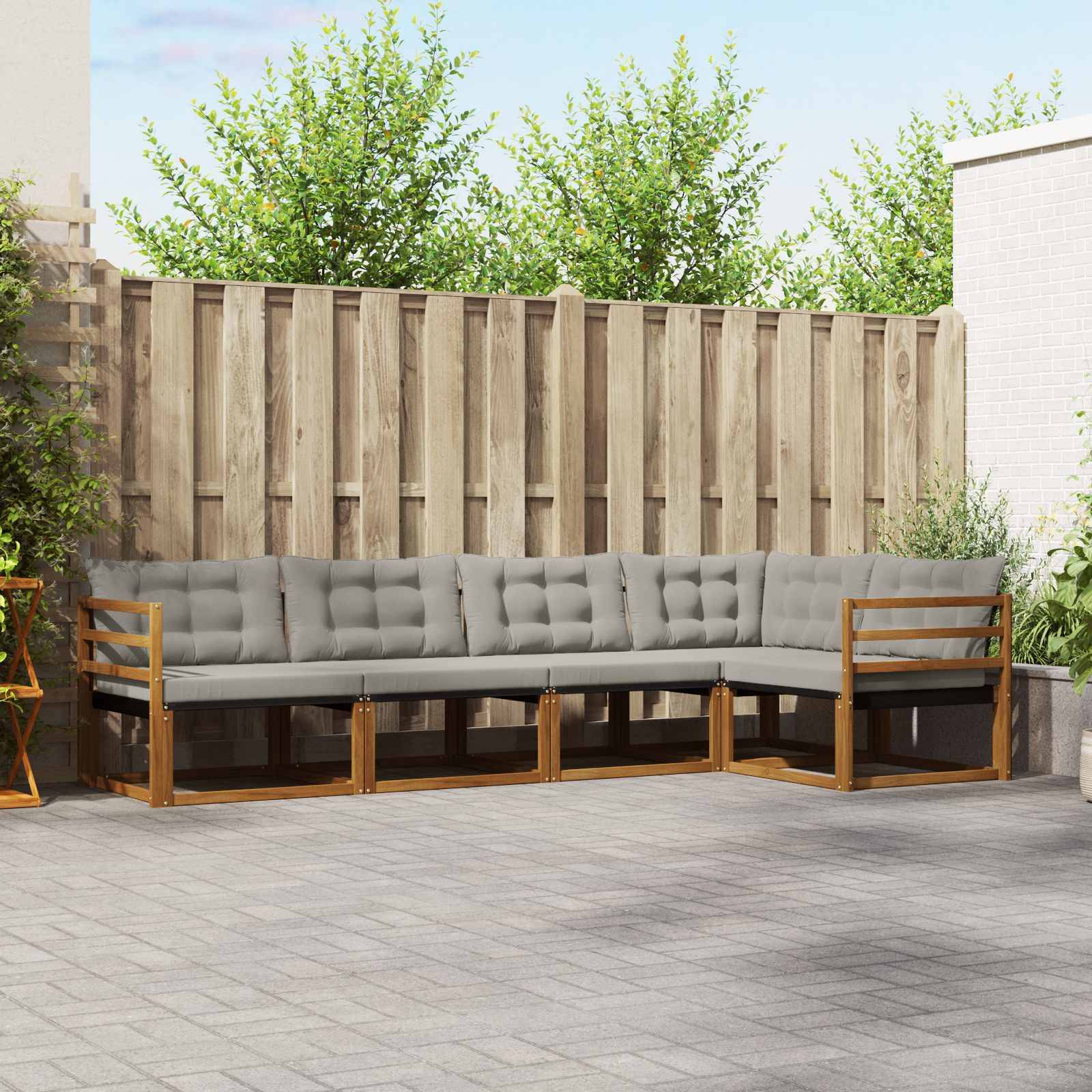 vidaXL Outdoor-Sofagarnitur mit Kissen 5 pcs Natürlich und Hellgrau