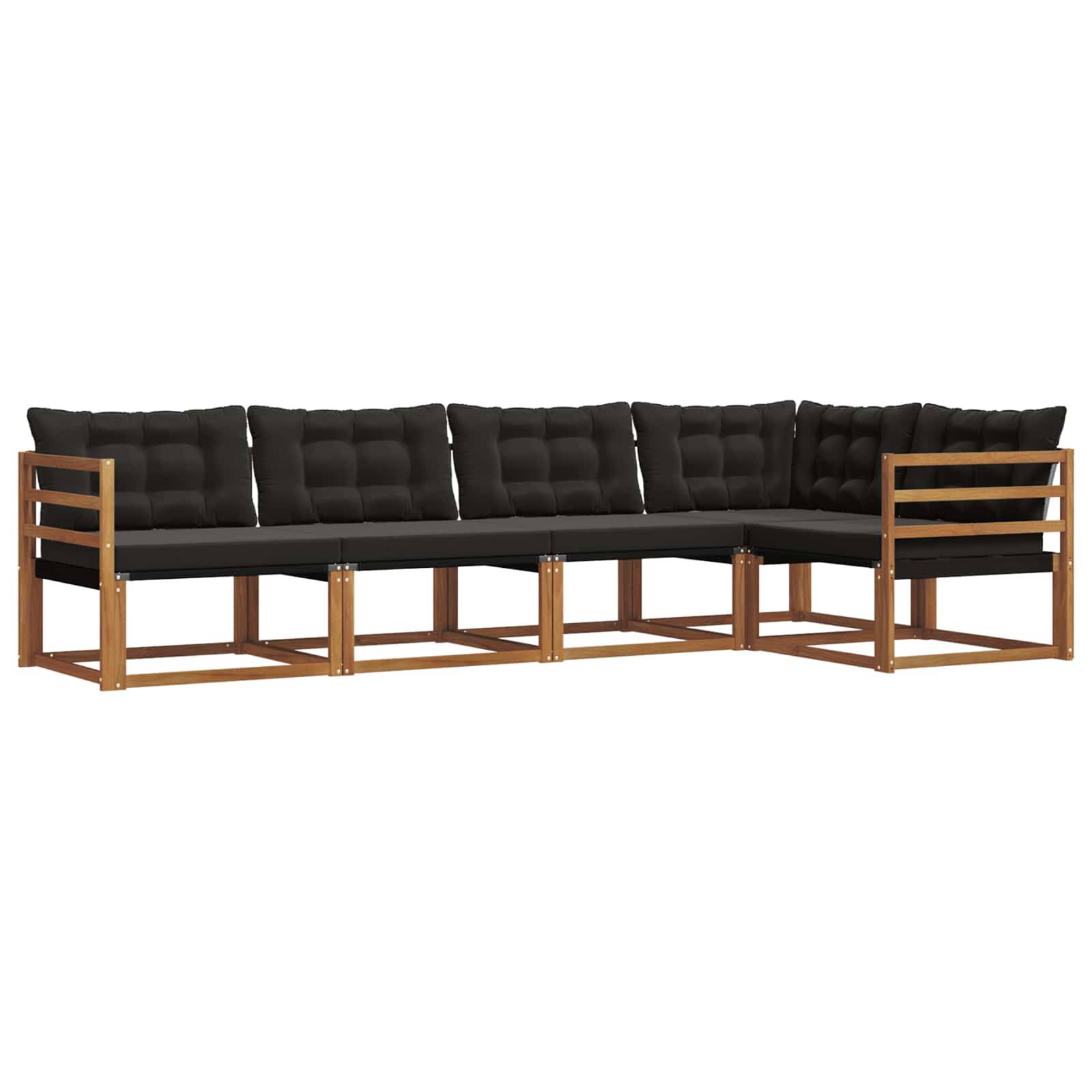 vidaXL Outdoor-Sofagarnitur mit Kissen 5 pcs Natürlich und Schwarz