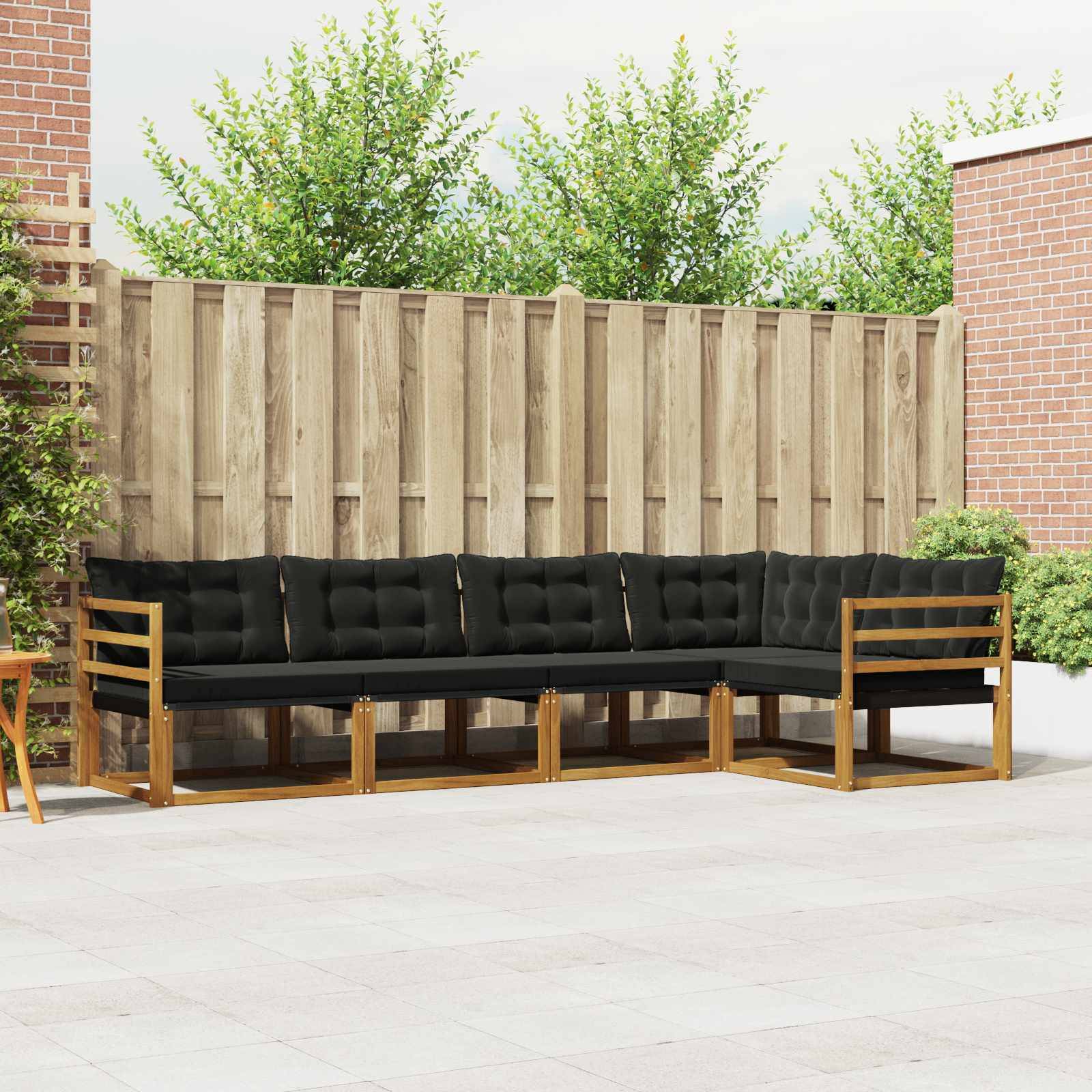 vidaXL Outdoor-Sofagarnitur mit Kissen 5 pcs Natürlich und Schwarz