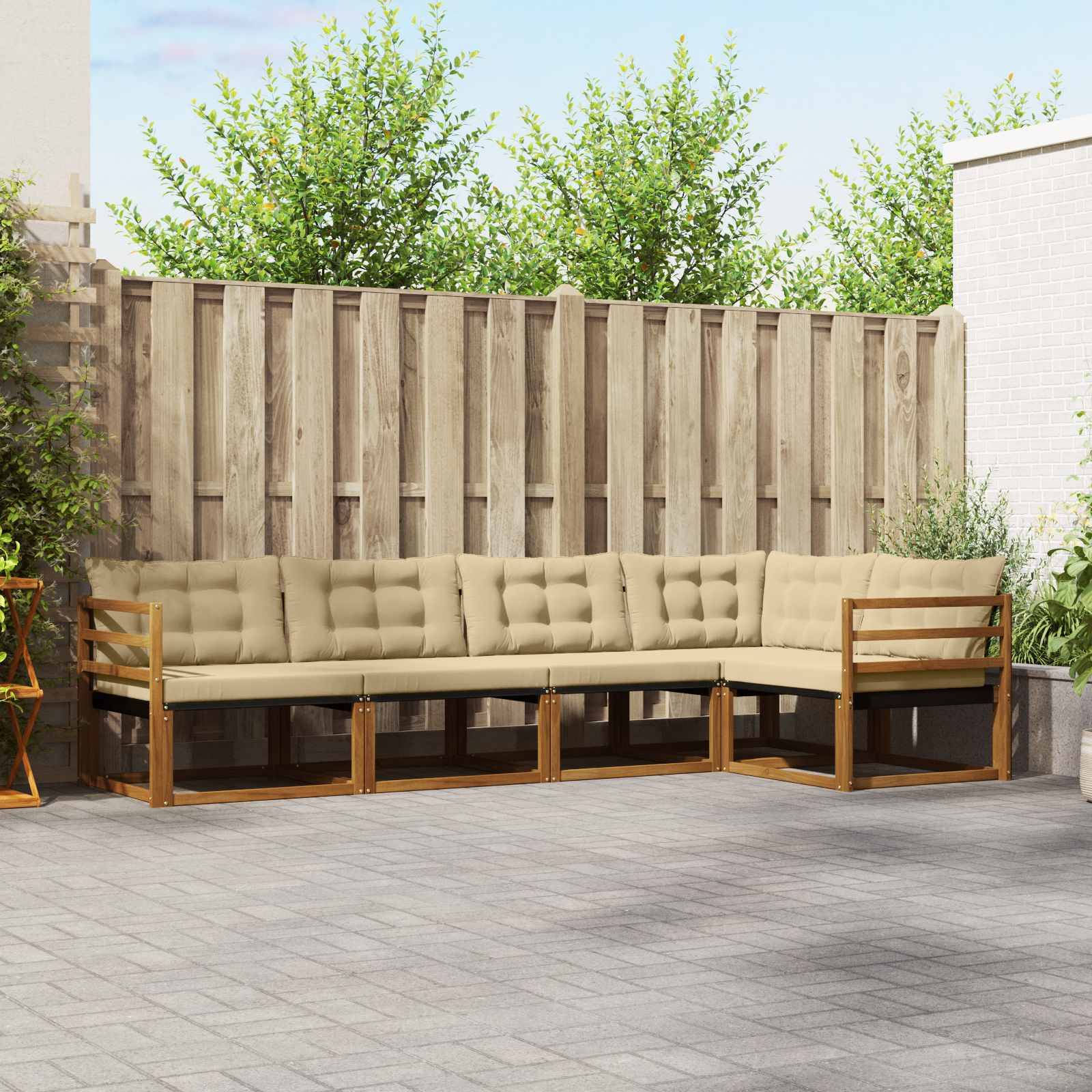 vidaXL Outdoor-Sofagarnitur mit Kissen 5 pcs Natur und Beige