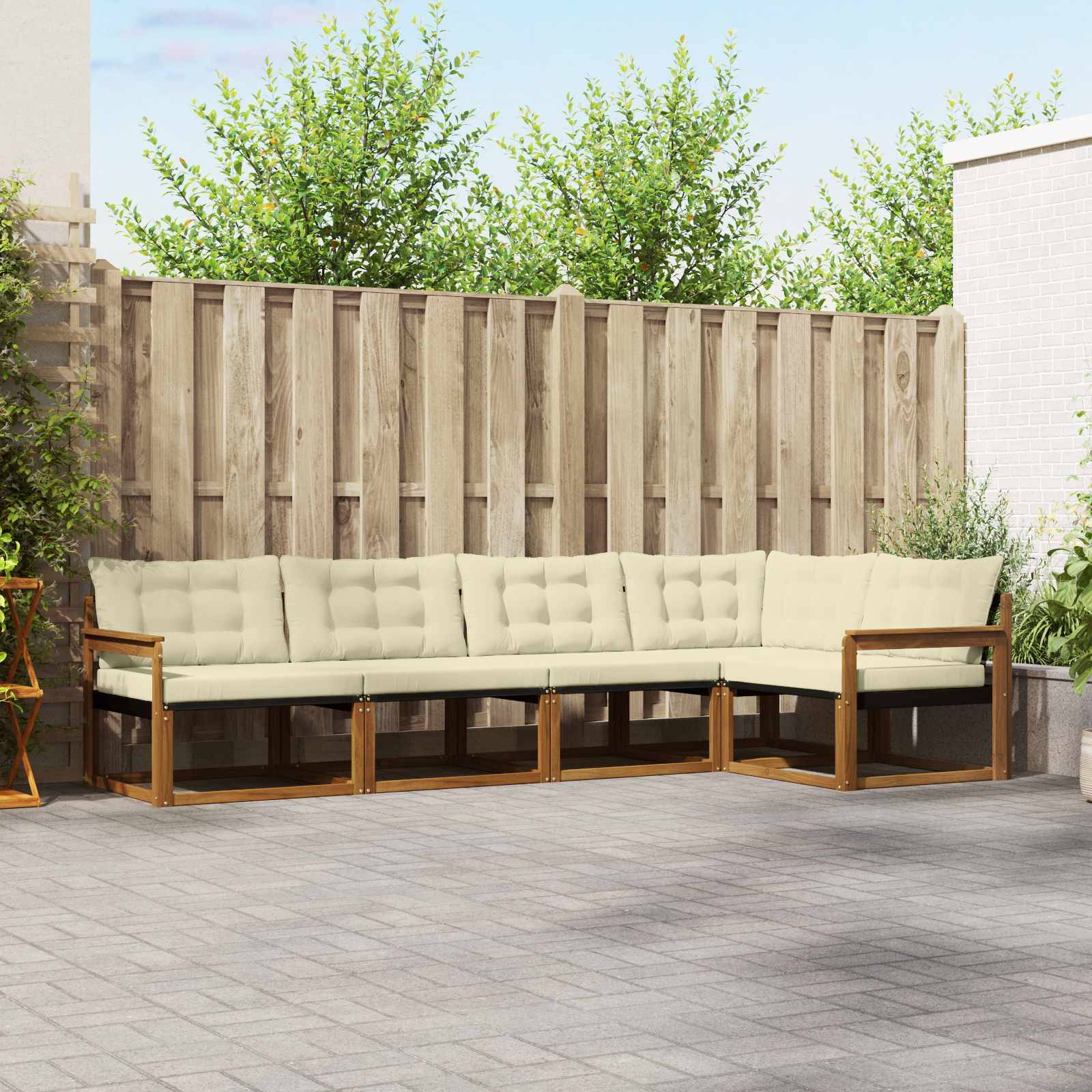 vidaXL Outdoor-Sofagarnitur mit Kissen 5 pcs Natur und Creme