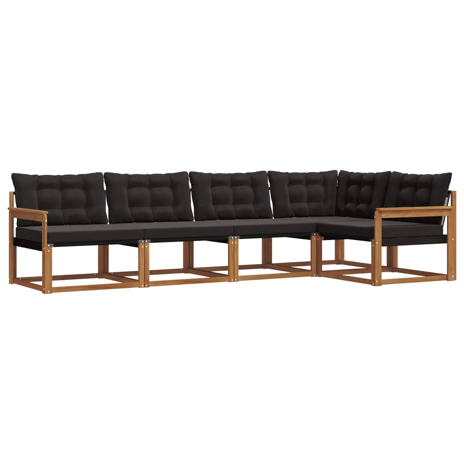 vidaXL Outdoor-Sofagarnitur mit Kissen 5 pcs Natürlich und Schwarz