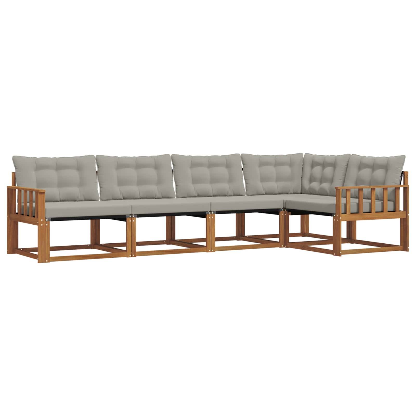 vidaXL Outdoor-Sofagarnitur mit Kissen 5 pcs Natürlich und Hellgrau