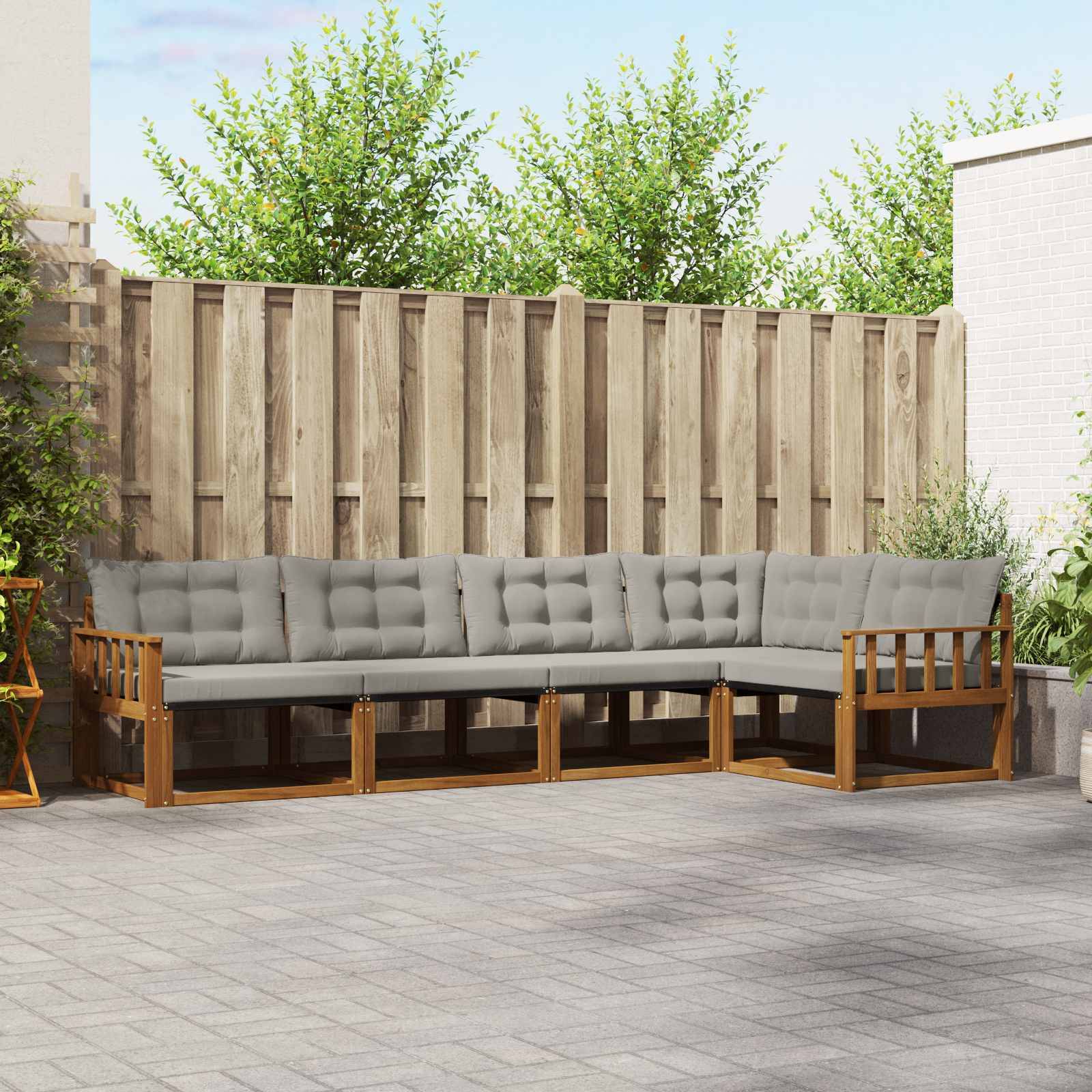 vidaXL Outdoor-Sofagarnitur mit Kissen 5 pcs Natürlich und Hellgrau