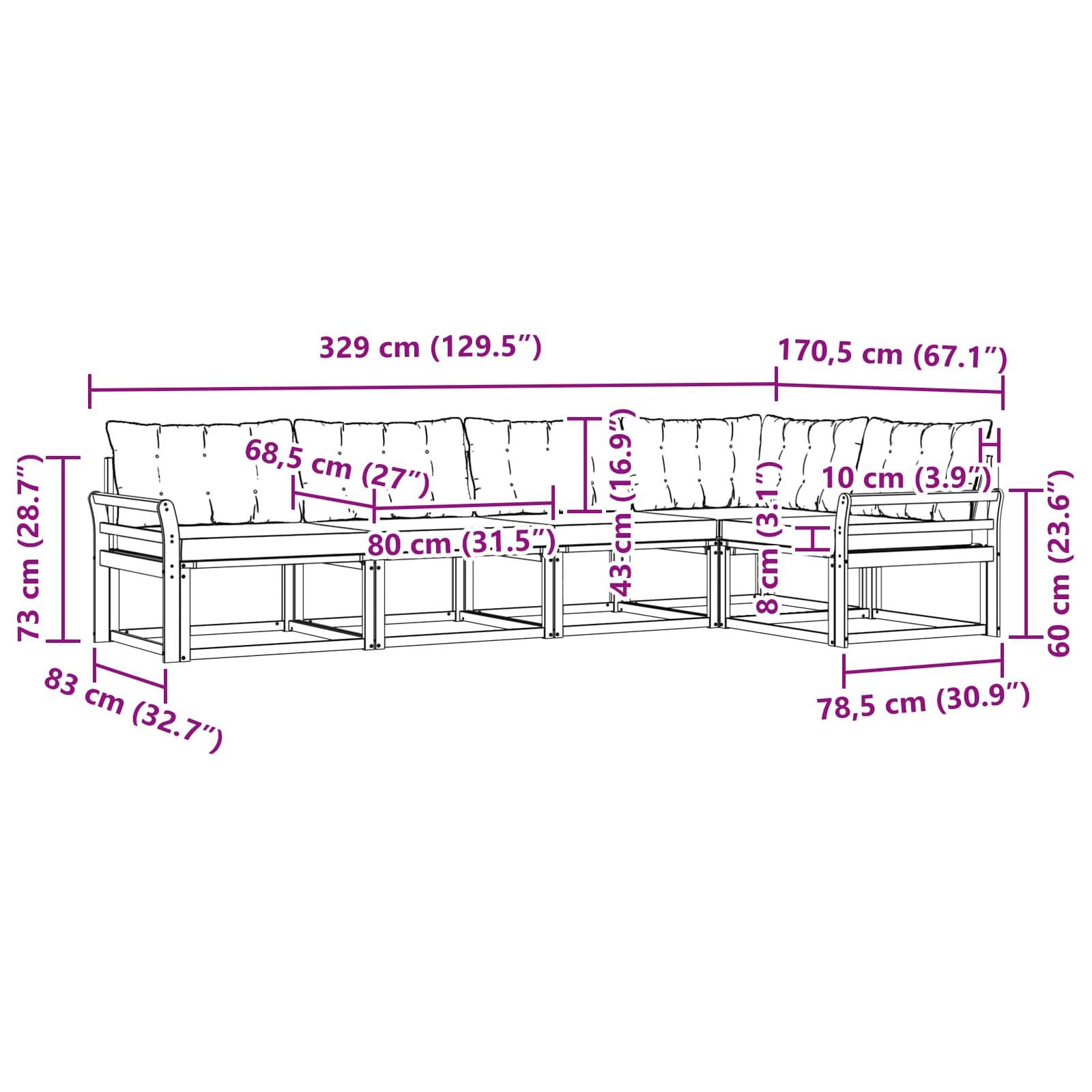 vidaXL Outdoor-Sofagarnitur mit Kissen 5 pcs Weiß und Beige