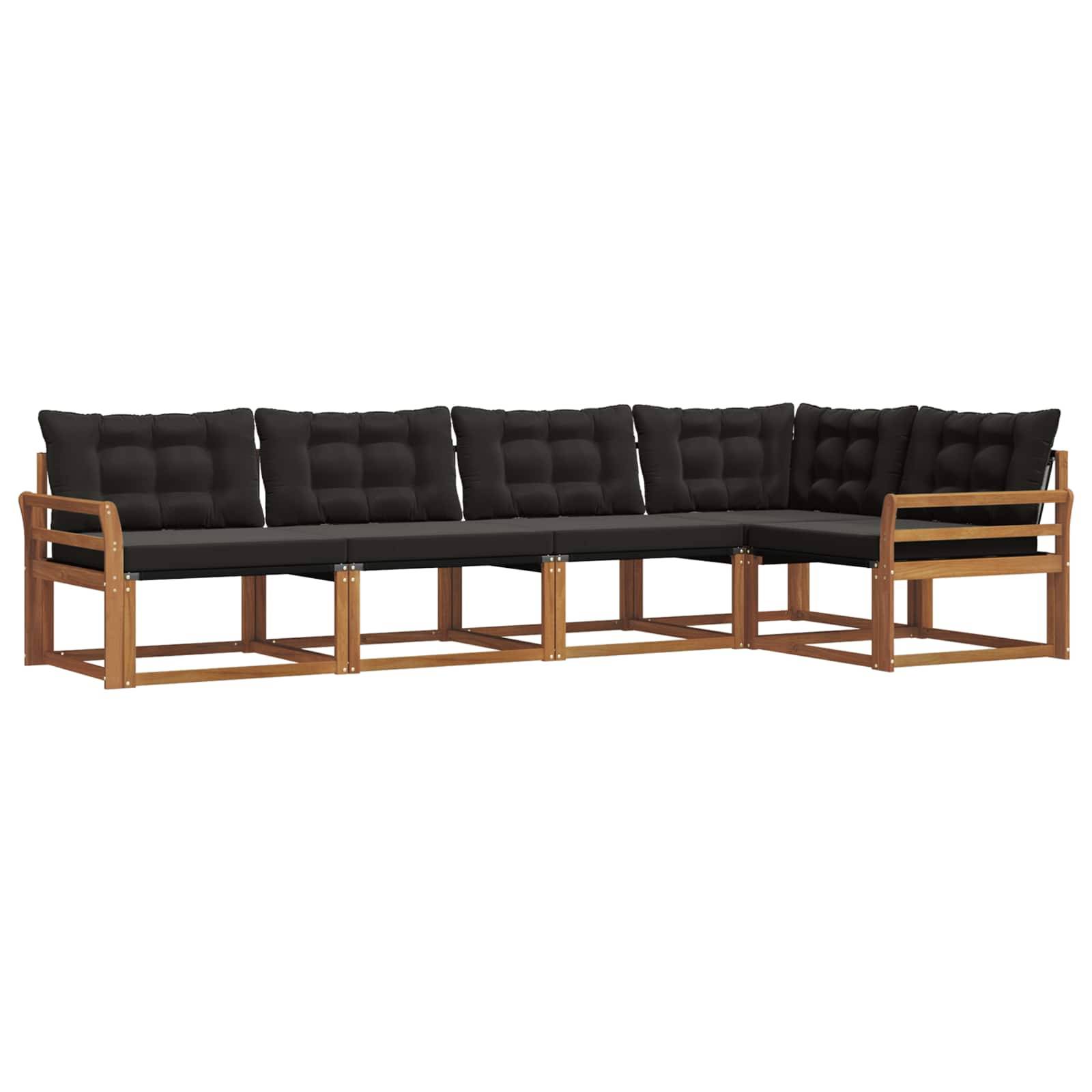 vidaXL Outdoor-Sofagarnitur mit Kissen 5 pcs Natürlich und Schwarz