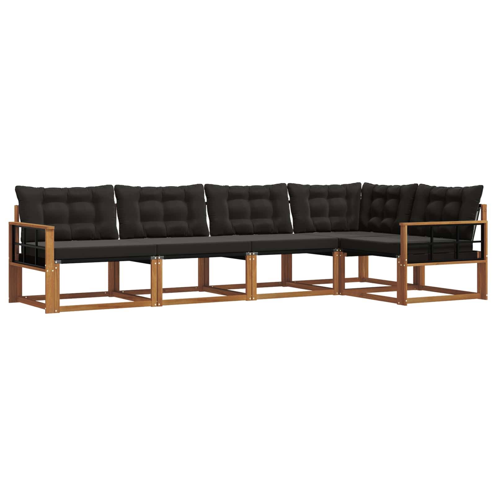 vidaXL Outdoor-Sofagarnitur mit Kissen 5 pcs Natürlich und Schwarz