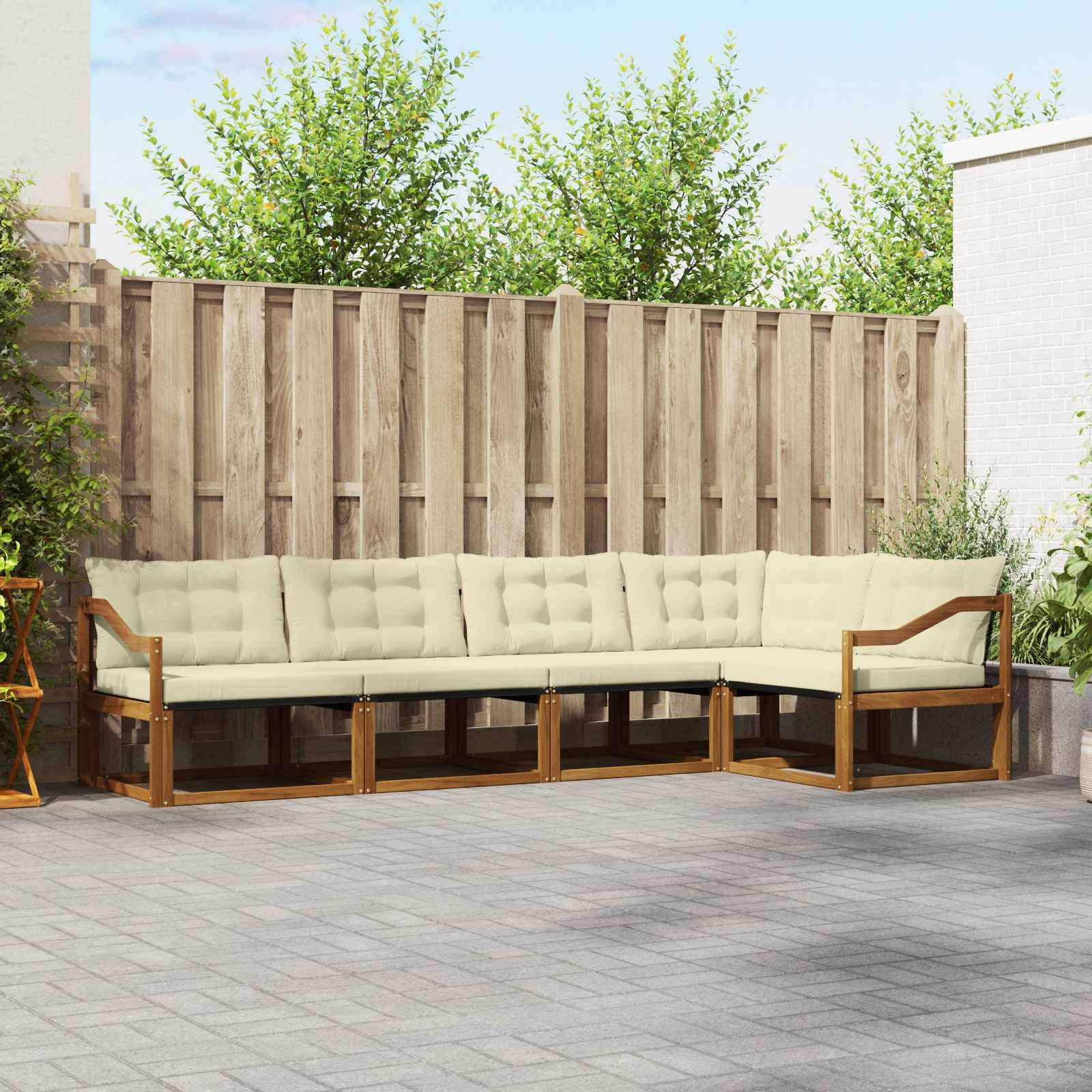 vidaXL Outdoor-Sofagarnitur mit Kissen 5 pcs Natur und Creme