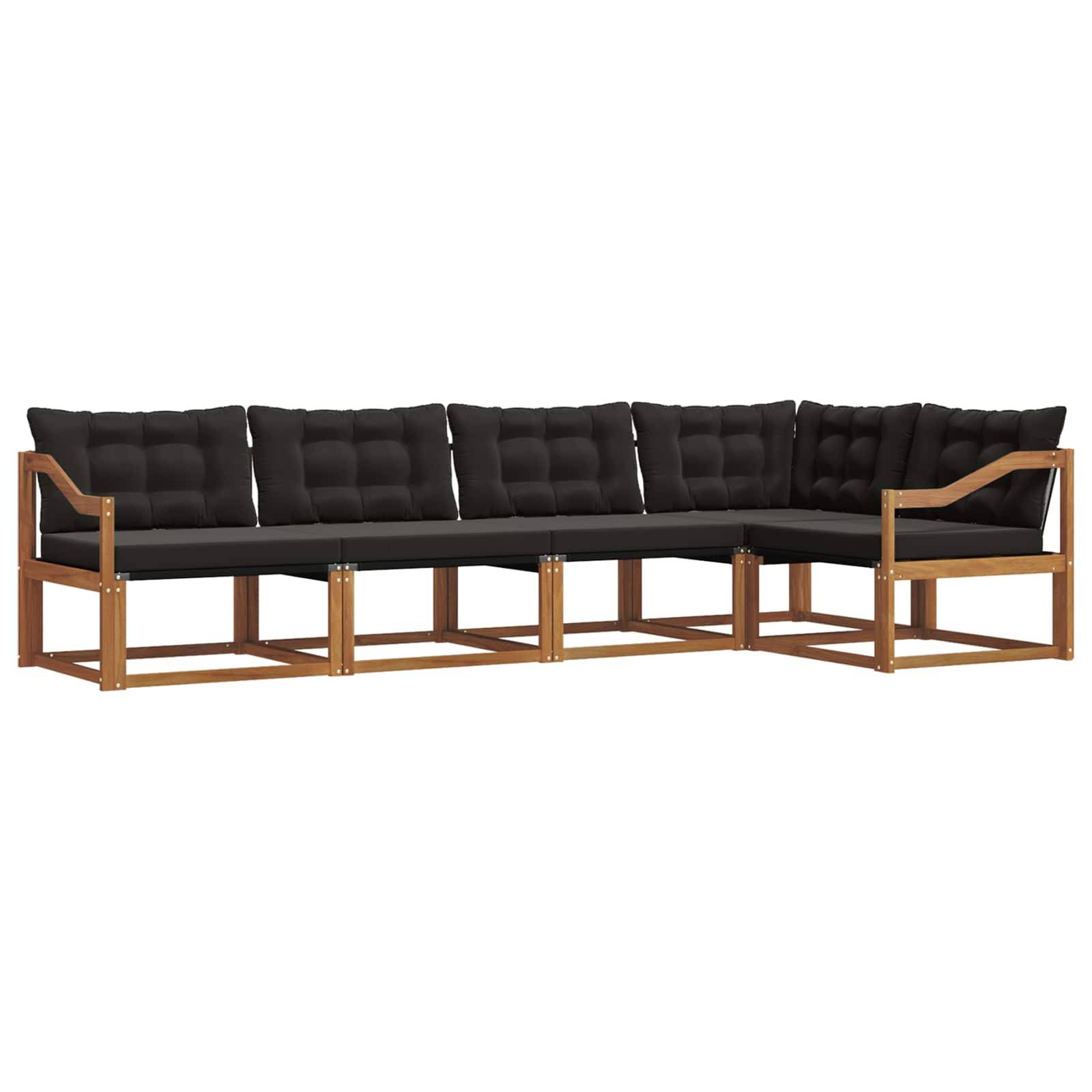 vidaXL Outdoor-Sofagarnitur mit Kissen 5 pcs Natürlich und Schwarz