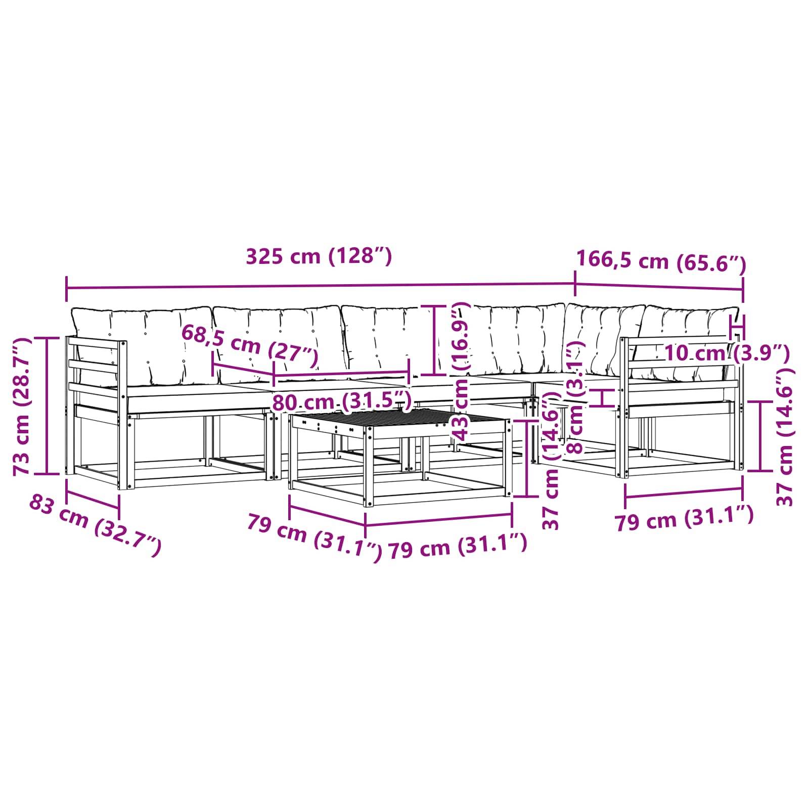 vidaXL Outdoor-Sofagarnitur 6 pcs Weiß und Hellgrau 79 x 79 x 37 cm