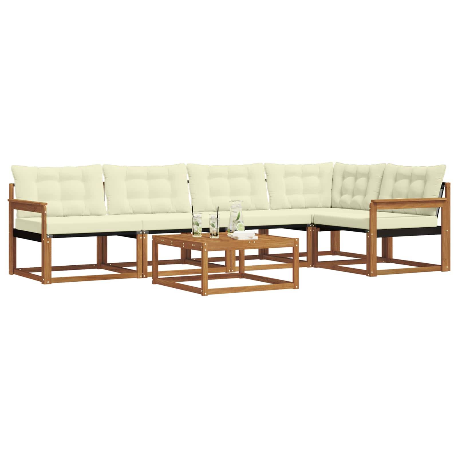 vidaXL Outdoor-Sofagarnitur mit Kissen 6 pcs Natur und Creme