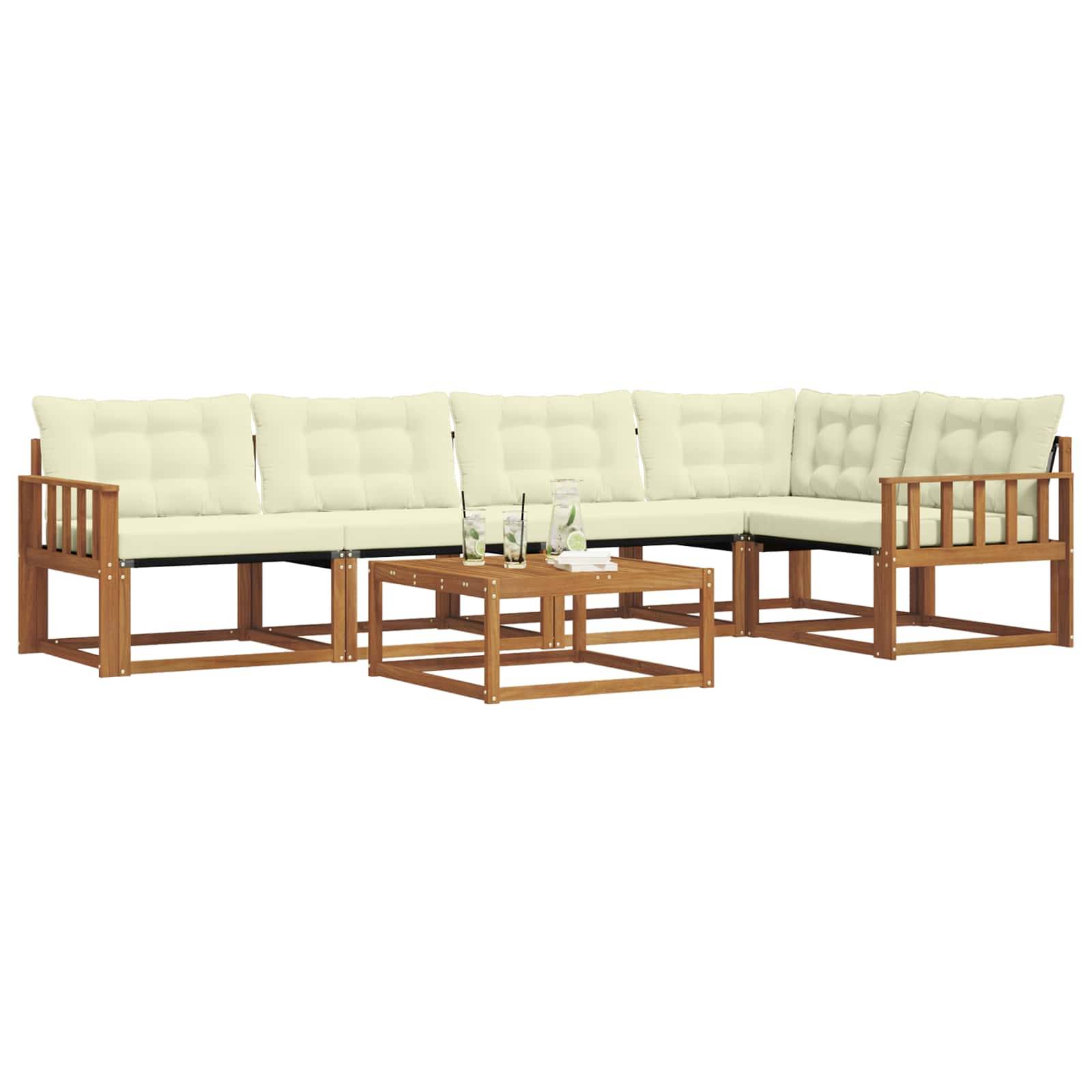 vidaXL Outdoor-Sofagarnitur mit Kissen 6 pcs Natur und Creme
