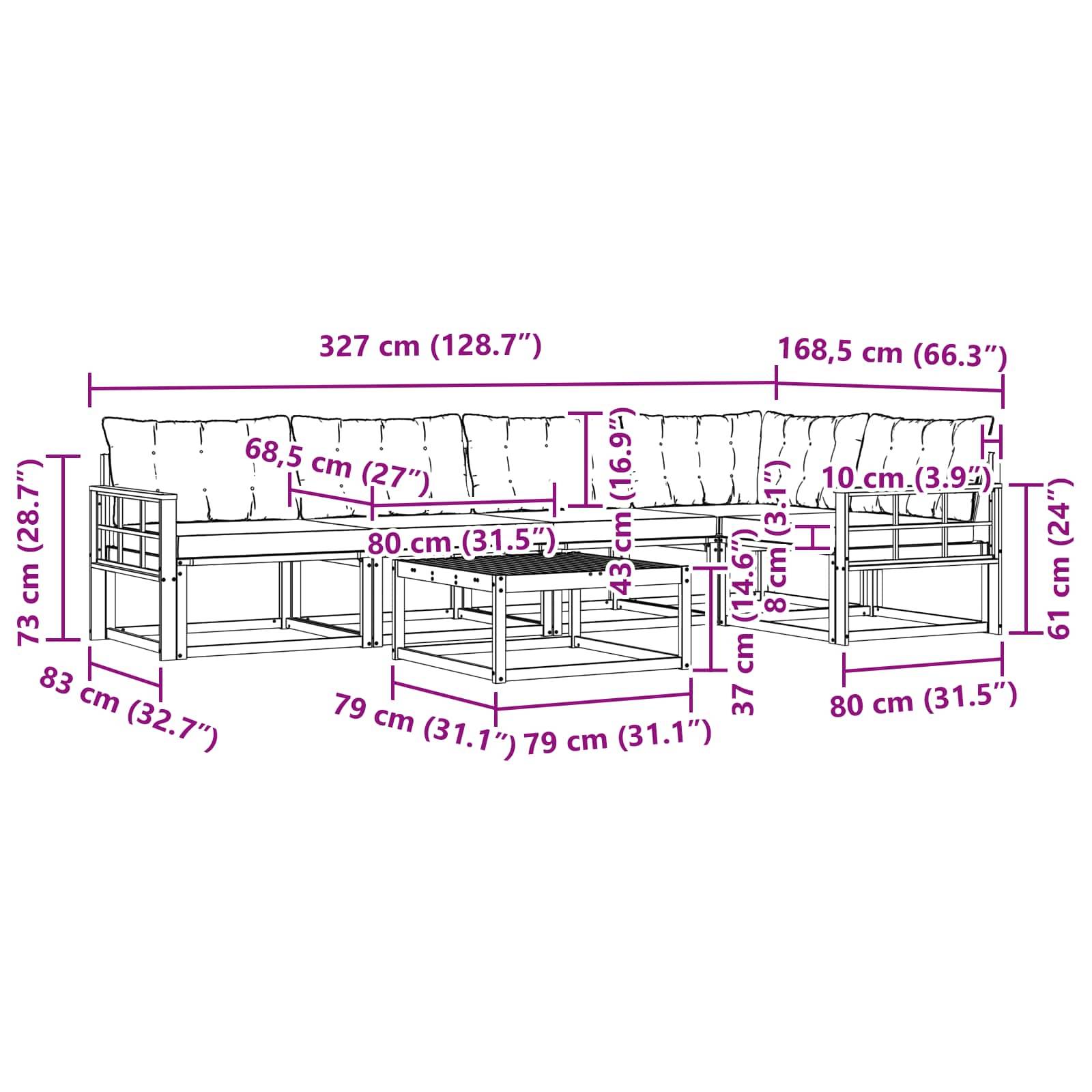 vidaXL Outdoor-Sofagarnitur 6 pcs Weiß und Schwarz 79 x 79 x 37 cm