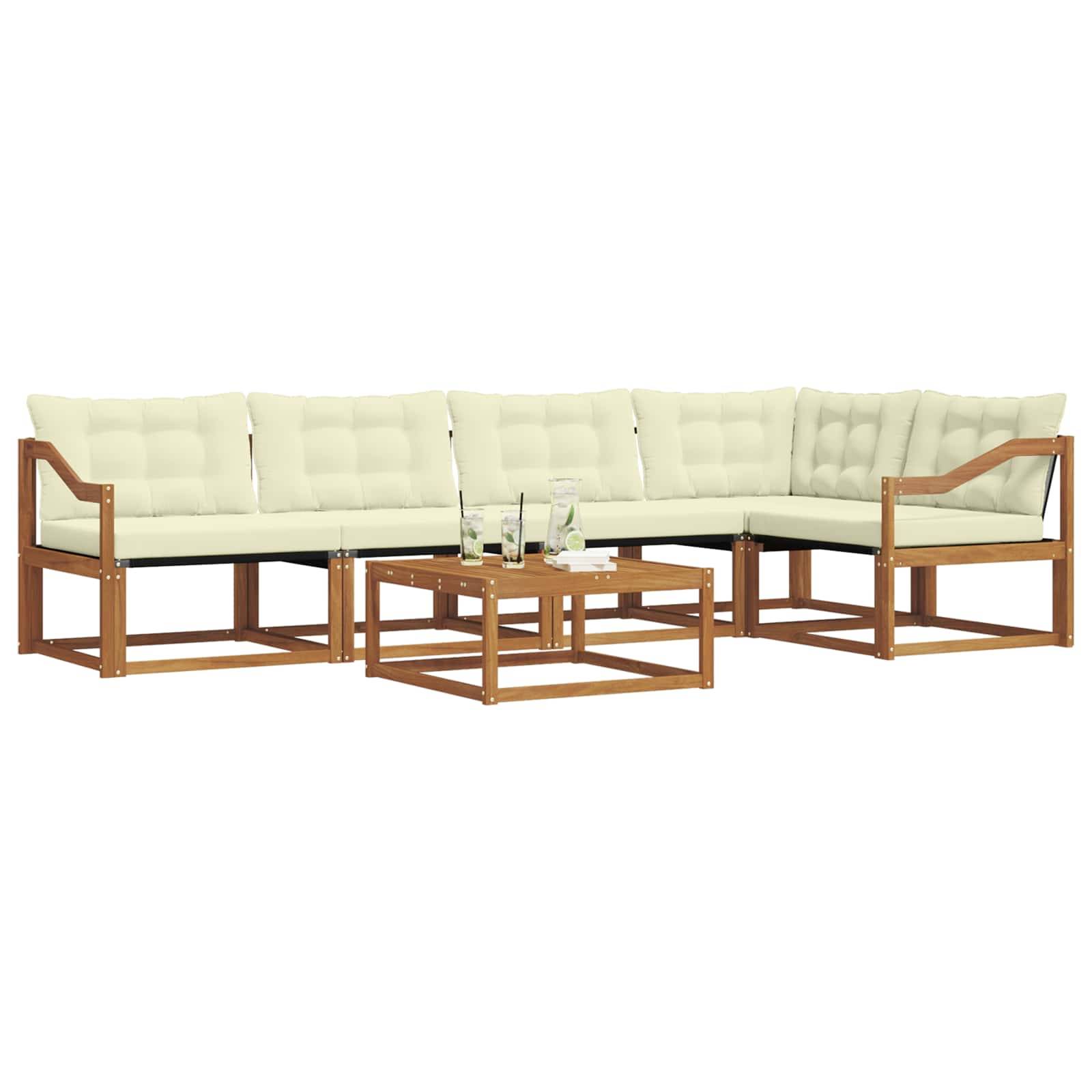 vidaXL Outdoor-Sofagarnitur mit Kissen 6 pcs Natur und Creme
