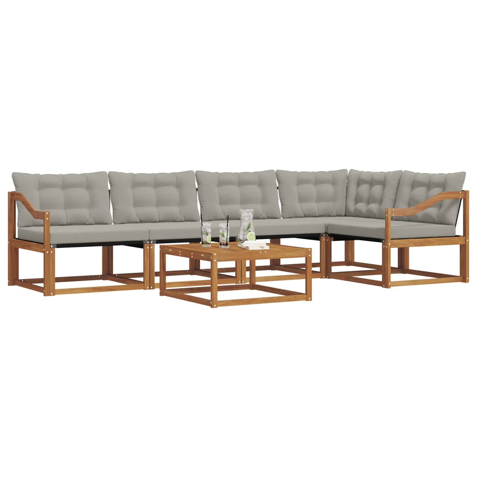 vidaXL Outdoor-Sofagarnitur mit Kissen 6 pcs Natürlich und Hellgrau