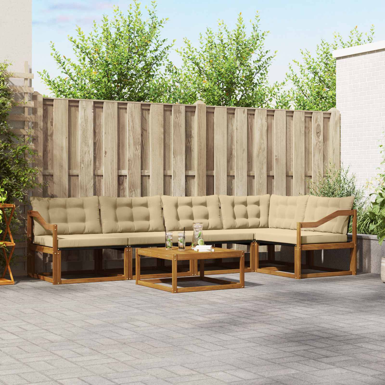 vidaXL Outdoor-Sofagarnitur mit Kissen 6 pcs Natur und Beige