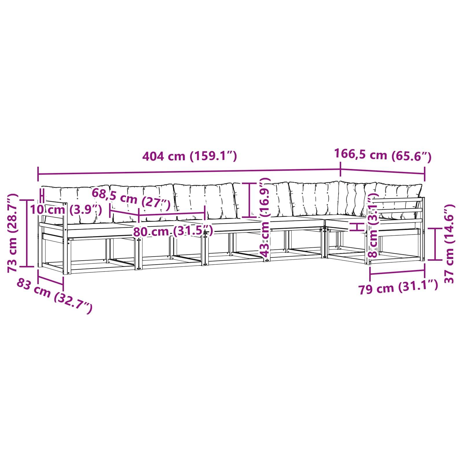 vidaXL Outdoor-Sofagarnitur mit Kissen 6 pcs Natürlich und Hellgrau