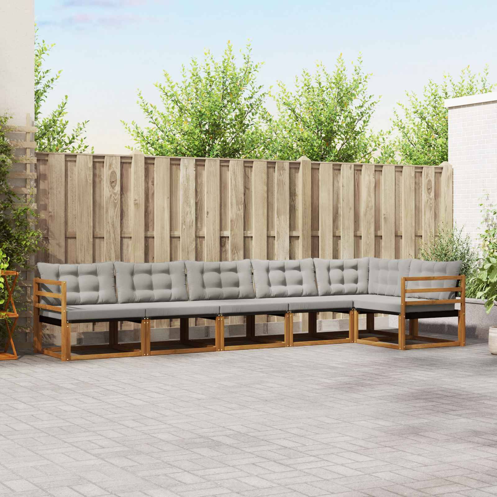 vidaXL Outdoor-Sofagarnitur mit Kissen 6 pcs Natürlich und Hellgrau